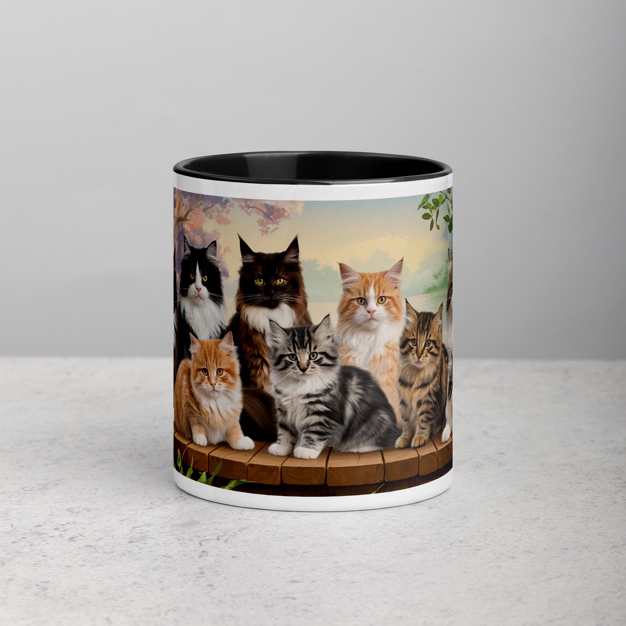 white-ceramic-mug-with-color-inside-black-11-oz-front-670ebf687c646.jpg Pretty Cats Coffee Mug & Tea Cup - Image 1