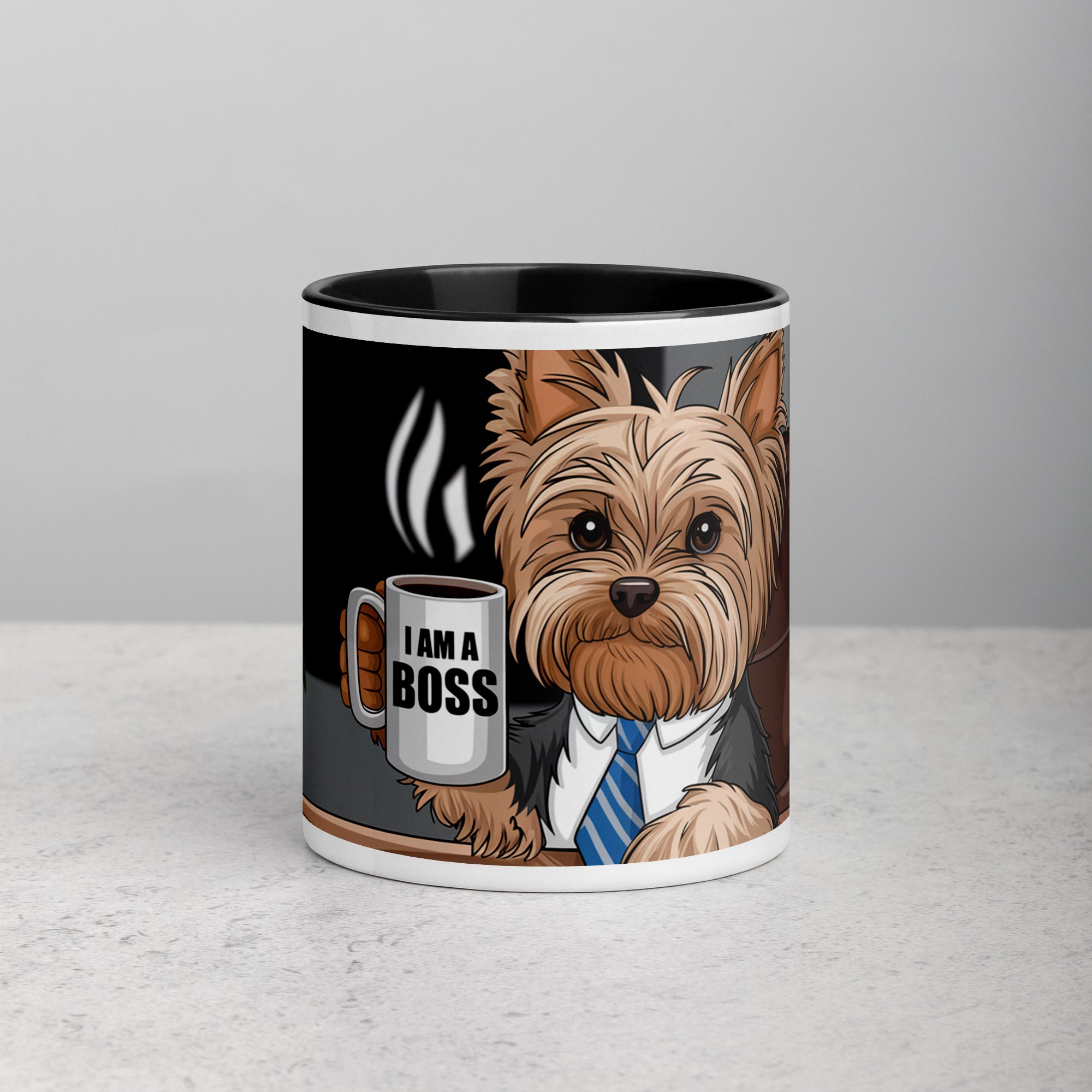 white-ceramic-mug-with-color-inside-black-11-oz-front-670ec0c5ef66b.jpg Yorkie I am a Boss Coffee Mug & Tea Cup - Image 1