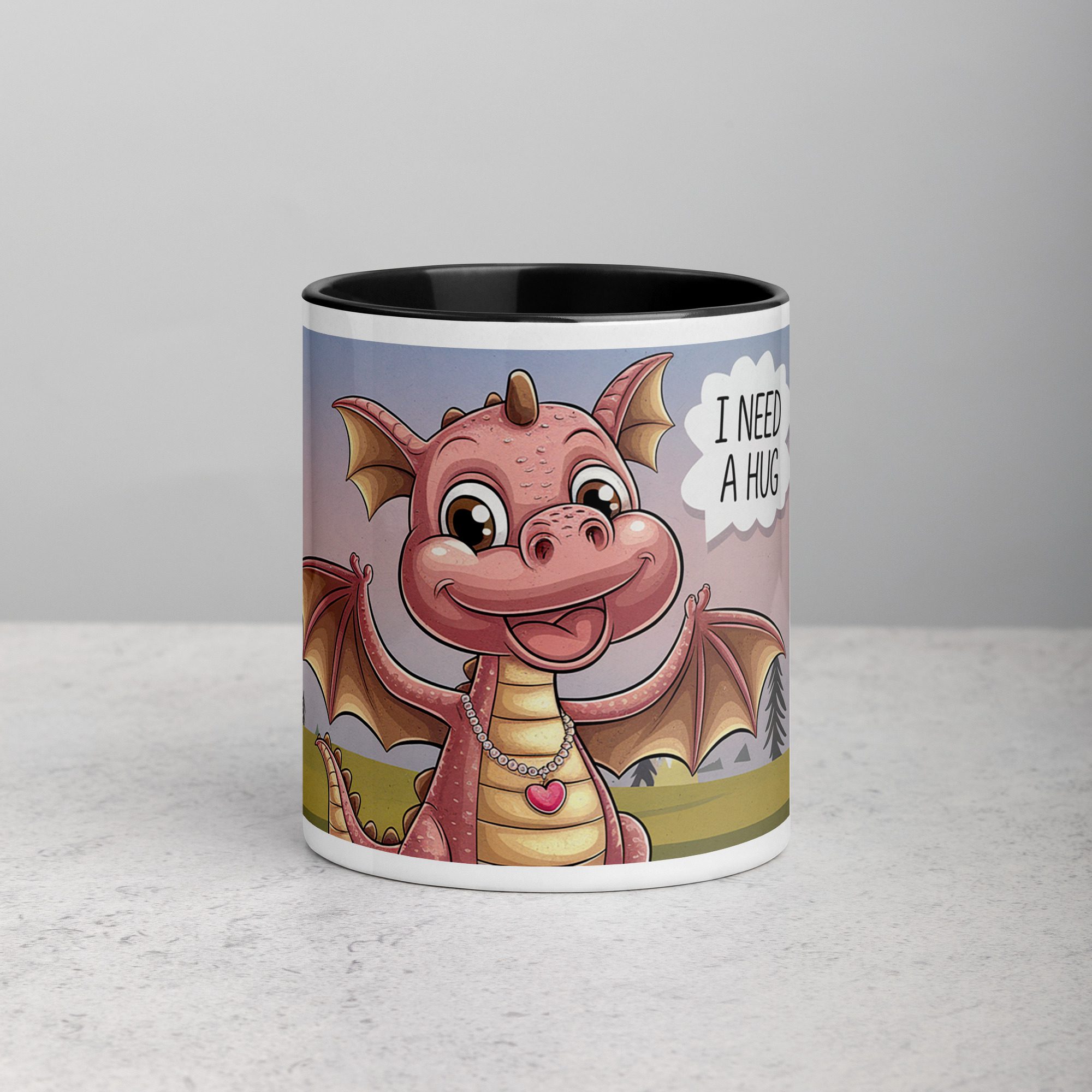 white-ceramic-mug-with-color-inside-black-11-oz-front-67116be1c03bc.jpg I need a Hug Dragon Coffee Mug & Tea Cup - Image 1