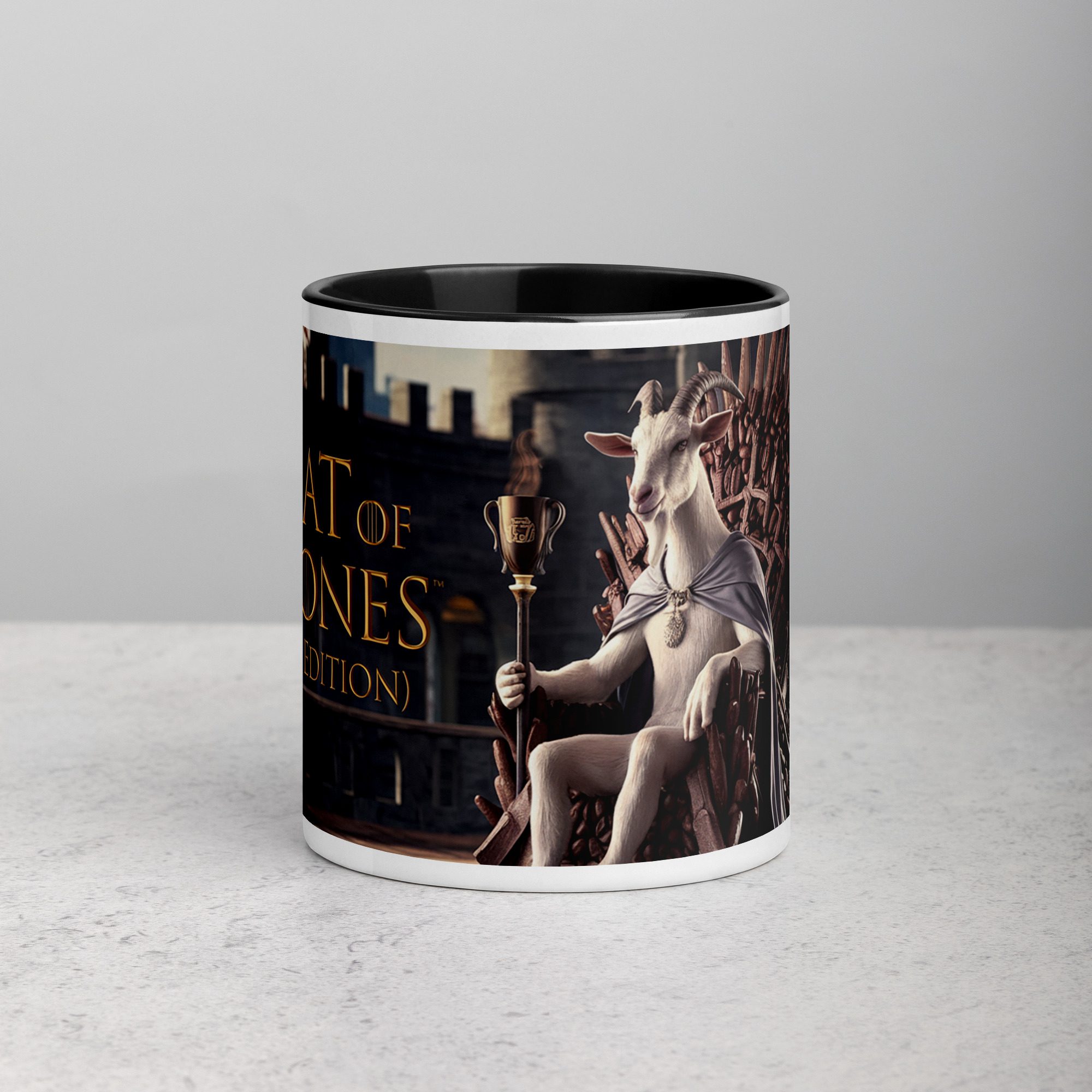 white-ceramic-mug-with-color-inside-black-11-oz-front-6712b07446b0c.jpg Goat of Thrones Coffee Mug - Image 1