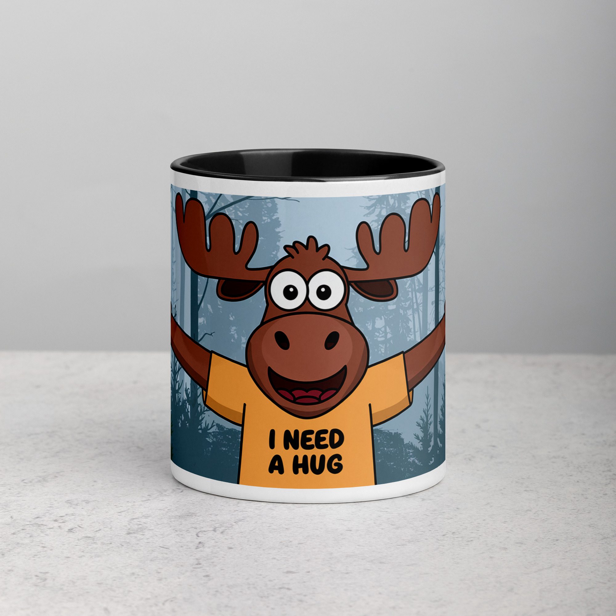 white-ceramic-mug-with-color-inside-black-11-oz-front-67153080b66ca.jpg I Need a Hug Moose Coffee Mug & Tea Cup - Image 1