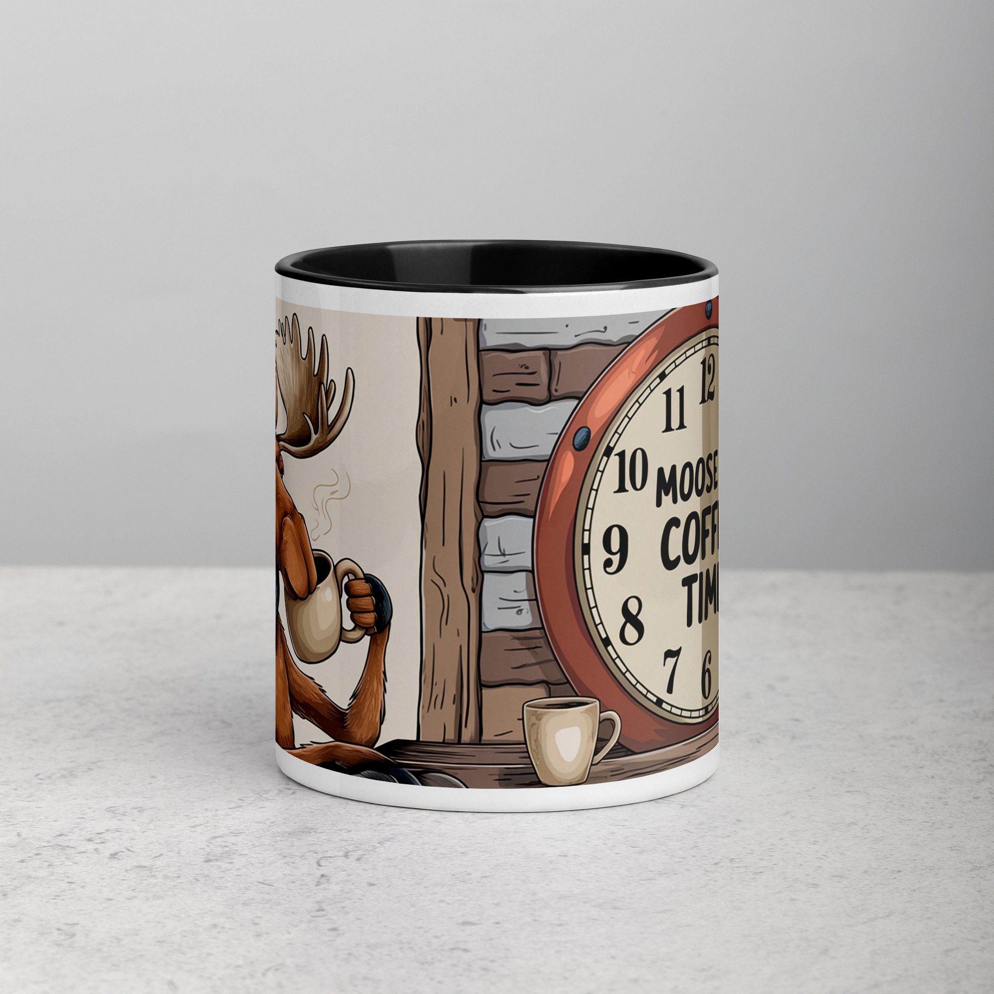 white-ceramic-mug-with-color-inside-black-11-oz-front-671534a713d7b.jpg Moose Be Coffee Time Mug - Image 1