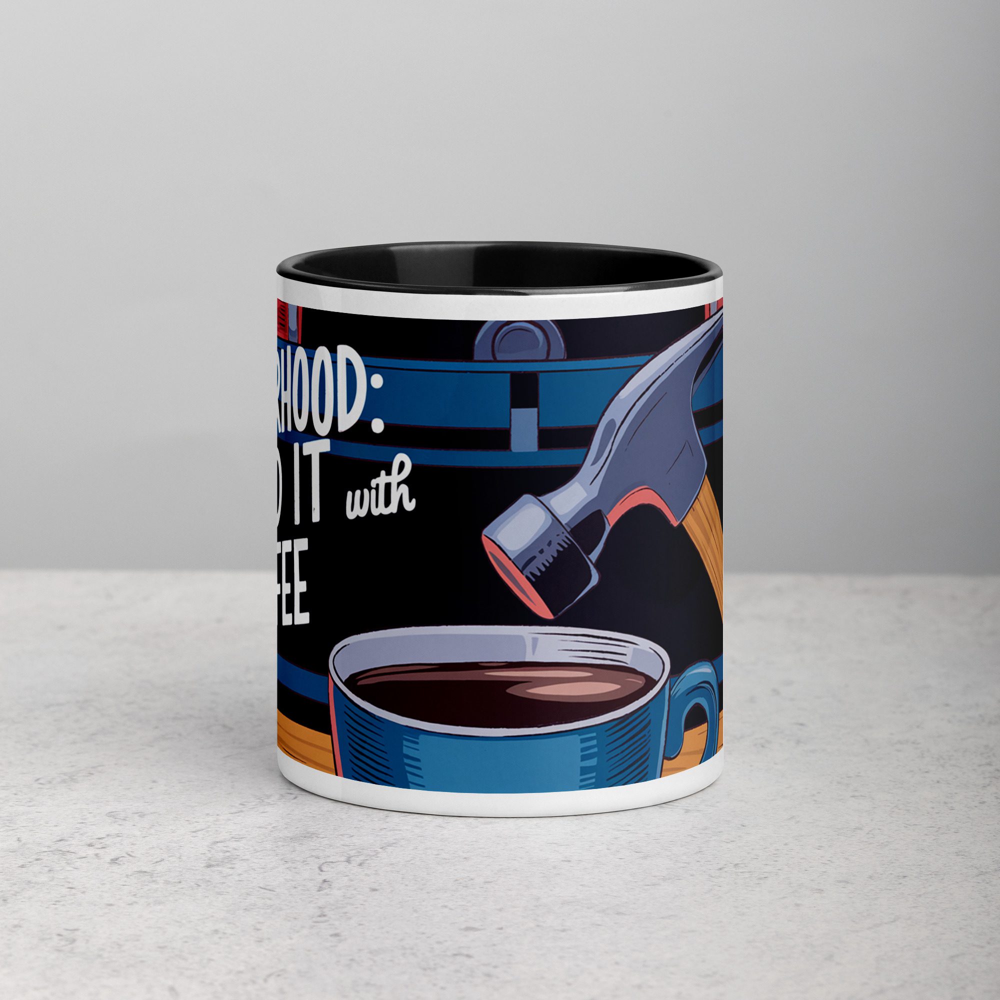 white-ceramic-mug-with-color-inside-black-11-oz-front-67182d25c057f.jpg Fatherhood: Nailed It (With Coffee) Dad Mug - Image 1