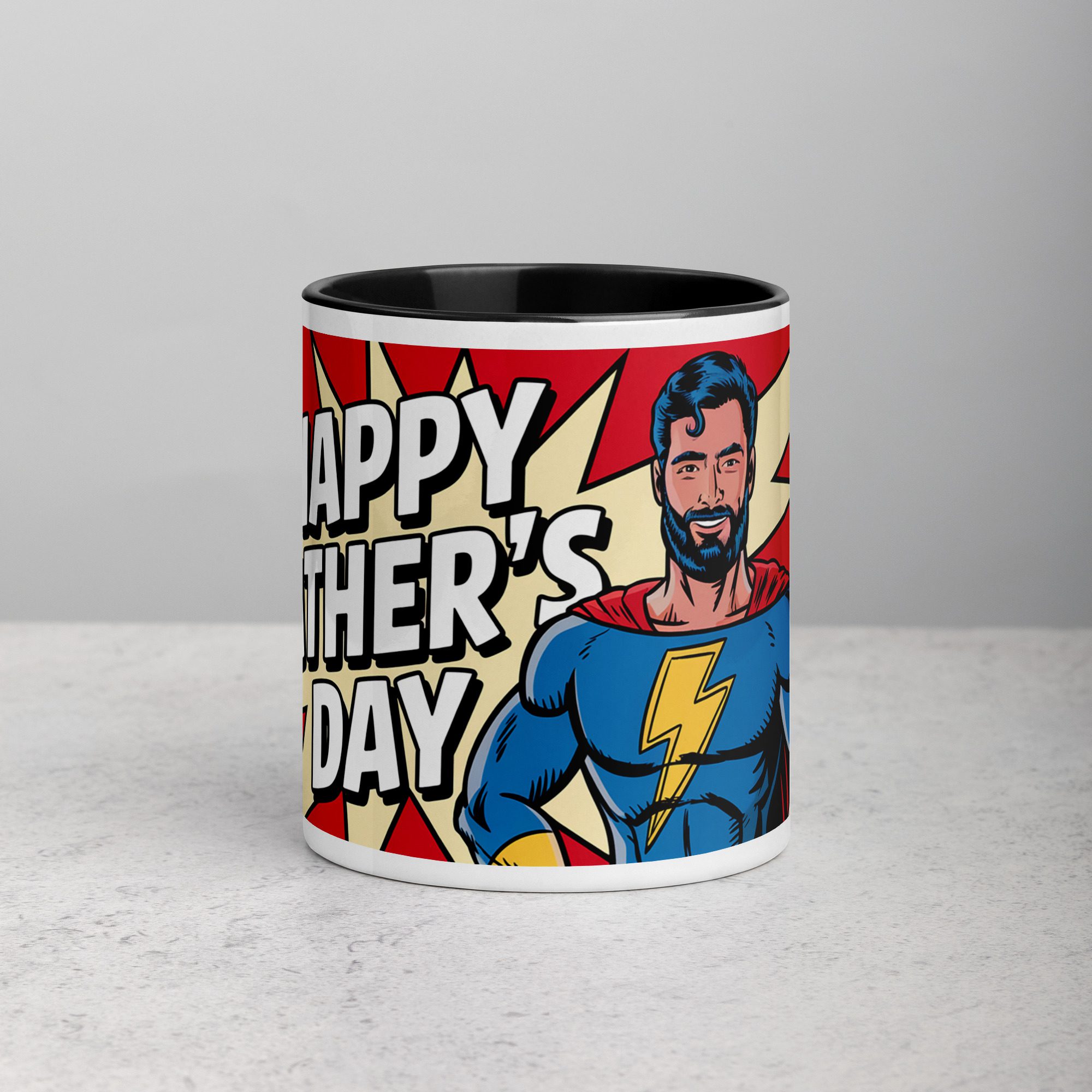 white-ceramic-mug-with-color-inside-black-11-oz-front-6719c2f65f1e2.jpg Happy Fathers Day Superhero Coffee Mug - Image 1