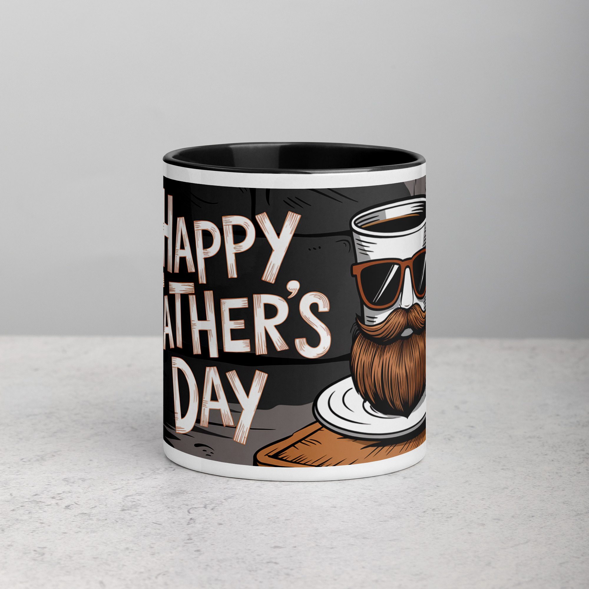 white-ceramic-mug-with-color-inside-black-11-oz-front-6719c661973cc.jpg Happy Fathers Day Beard & Brew Coffee Mug - Image 1
