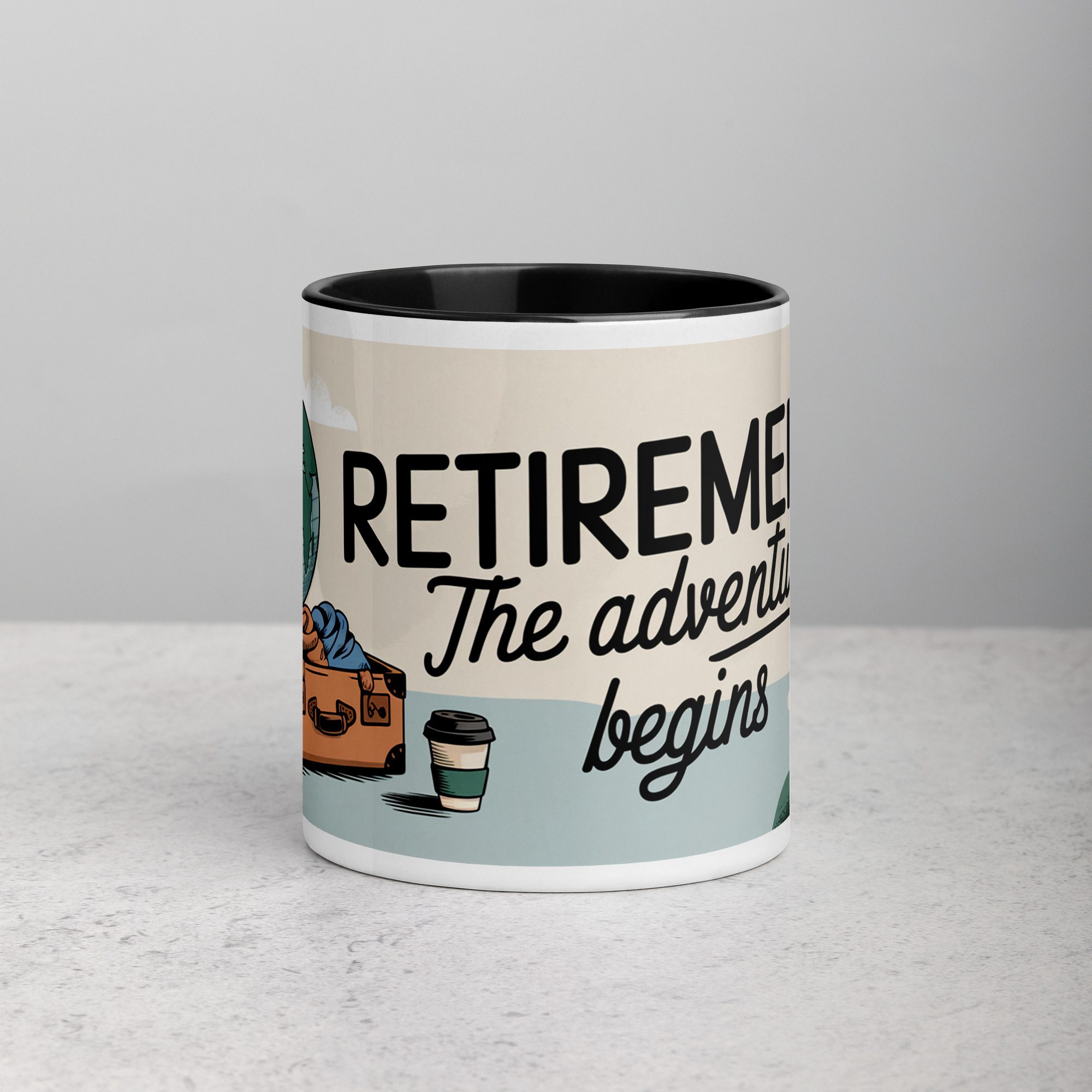white-ceramic-mug-with-color-inside-black-11-oz-front-671a933cecade.jpg Retirement: The Adventure Begins Coffee Mug - Image 1