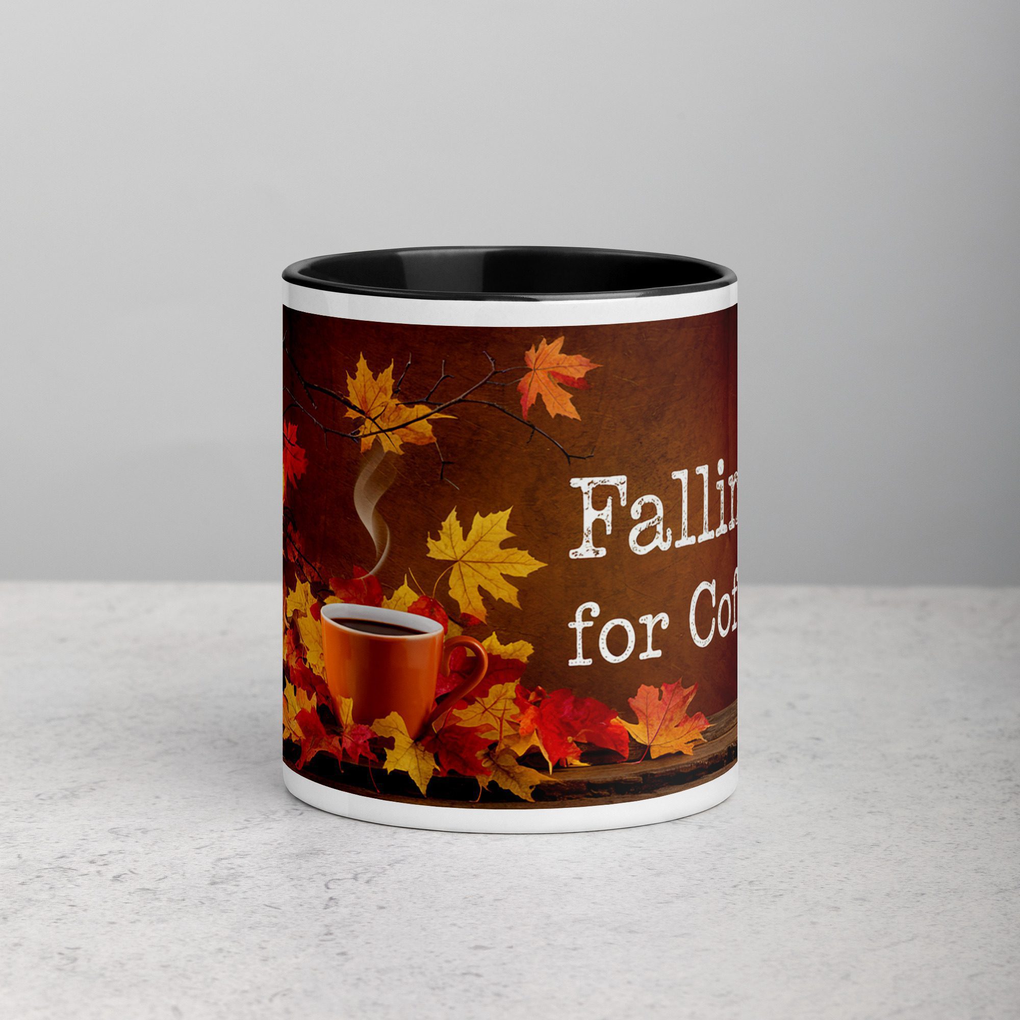 white-ceramic-mug-with-color-inside-black-11-oz-front-671aa4d96544a.jpg Falling for Coffee Mug - Image 1