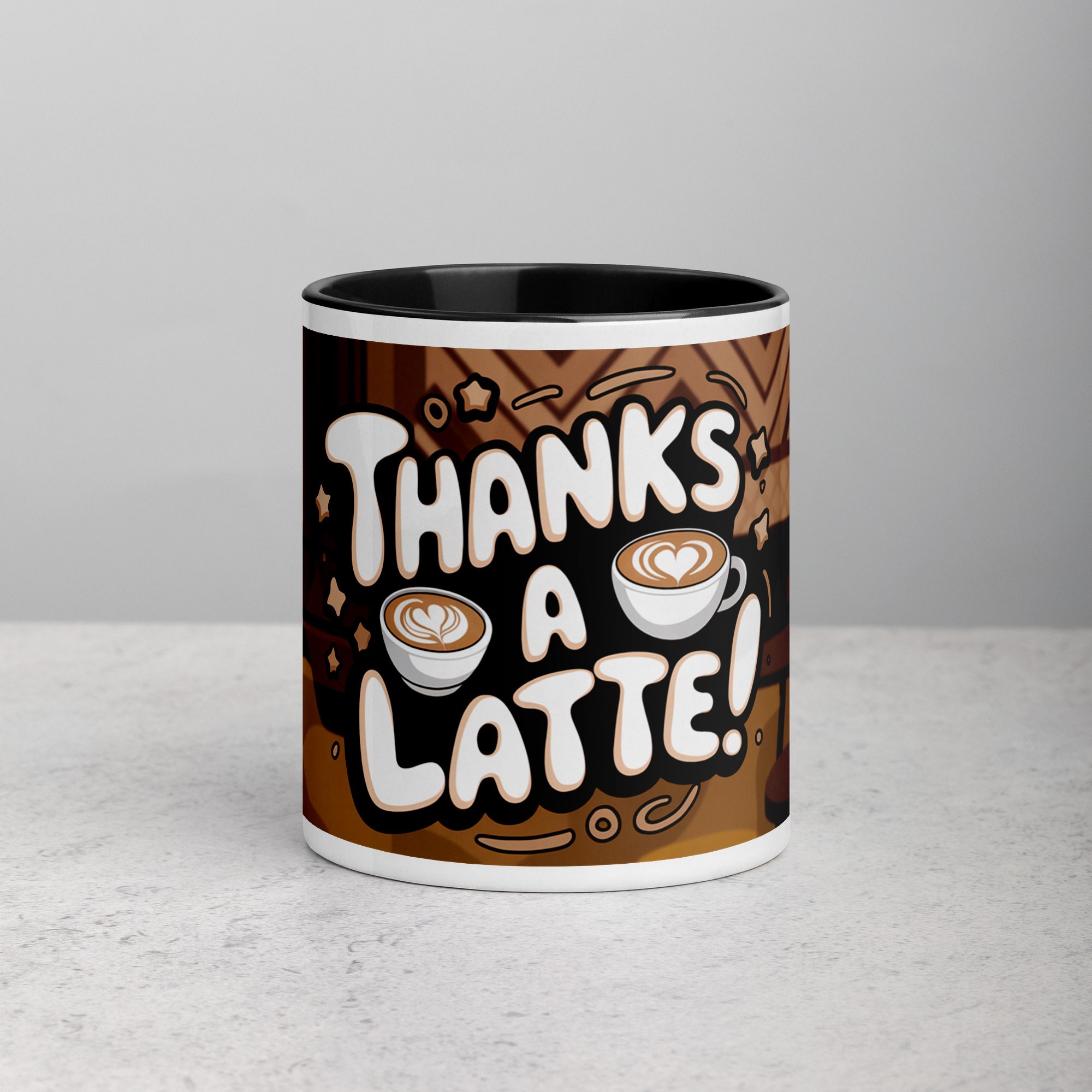 white-ceramic-mug-with-color-inside-black-11-oz-front-671aa8e01e7d4.jpg Thanks a Latte! Coffee Mug - Image 1