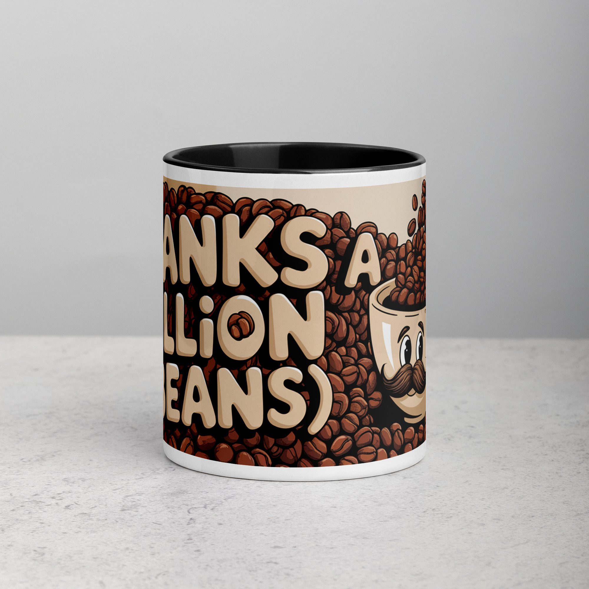 white-ceramic-mug-with-color-inside-black-11-oz-front-671ab2bbaa59f.jpg Thanks a Million (Beans) Coffee Mug - Image 1