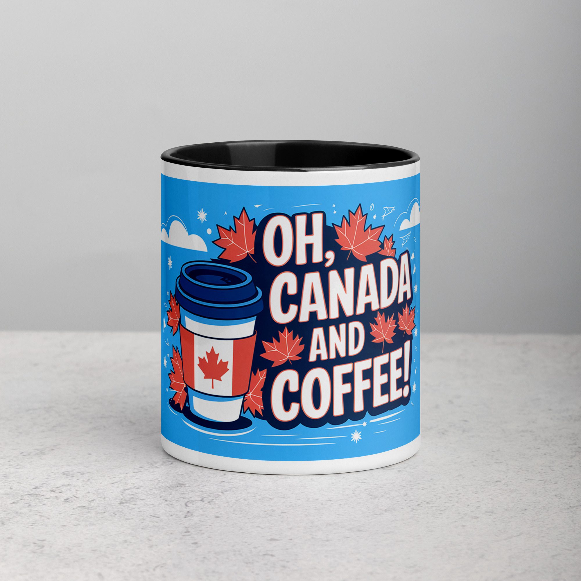 white-ceramic-mug-with-color-inside-black-11-oz-front-671bbaa1a4e24.jpg Oh, Canada and Coffee! Mug & Tea Cup - Image 1