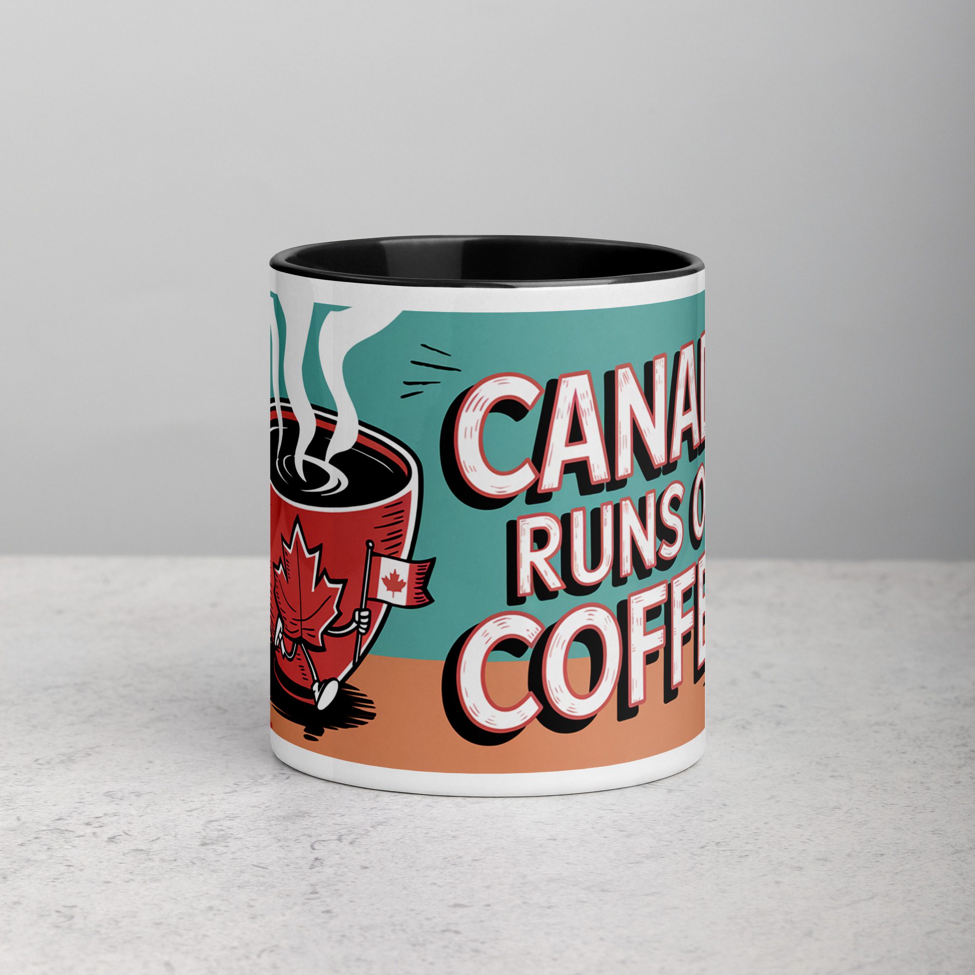 white-ceramic-mug-with-color-inside-black-11-oz-front-671bbdfeba9a2.jpg Canada Runs on Coffee Mug - Image 1