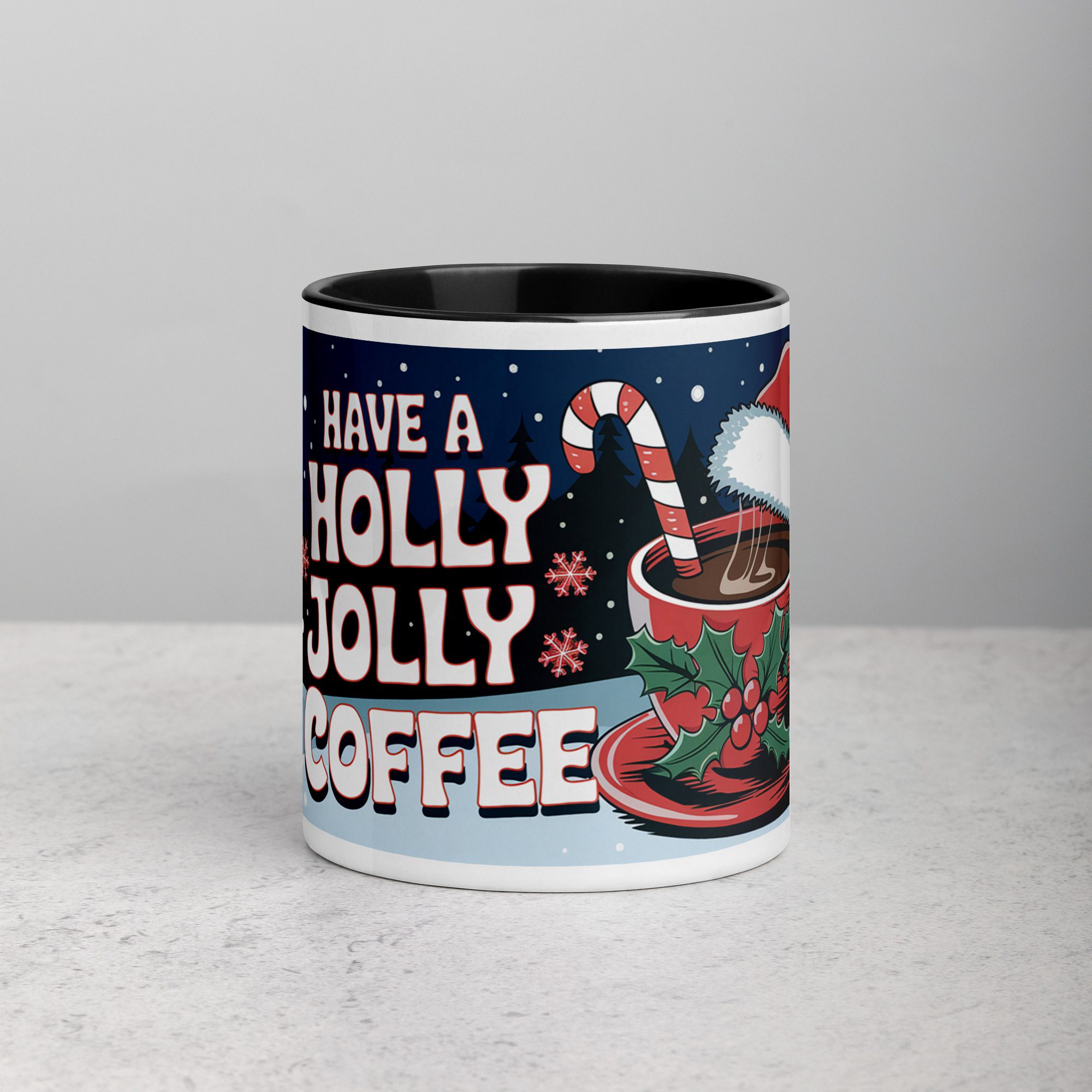 white-ceramic-mug-with-color-inside-black-11-oz-front-671c01f2f248a.jpg Have a Holly Jolly Coffee Christmas Mug - Image 1