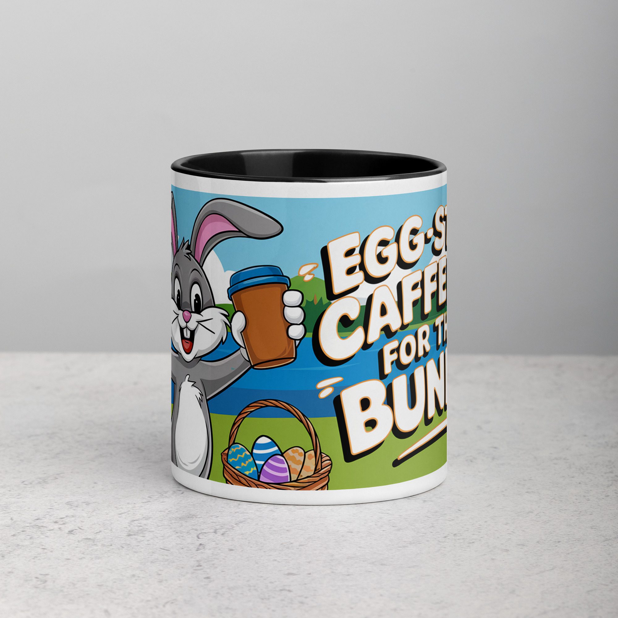 white-ceramic-mug-with-color-inside-black-11-oz-front-671d02c7b4645.jpg Egg-stra Caffeine for This Bunny Easter Coffee Mug - Image 1