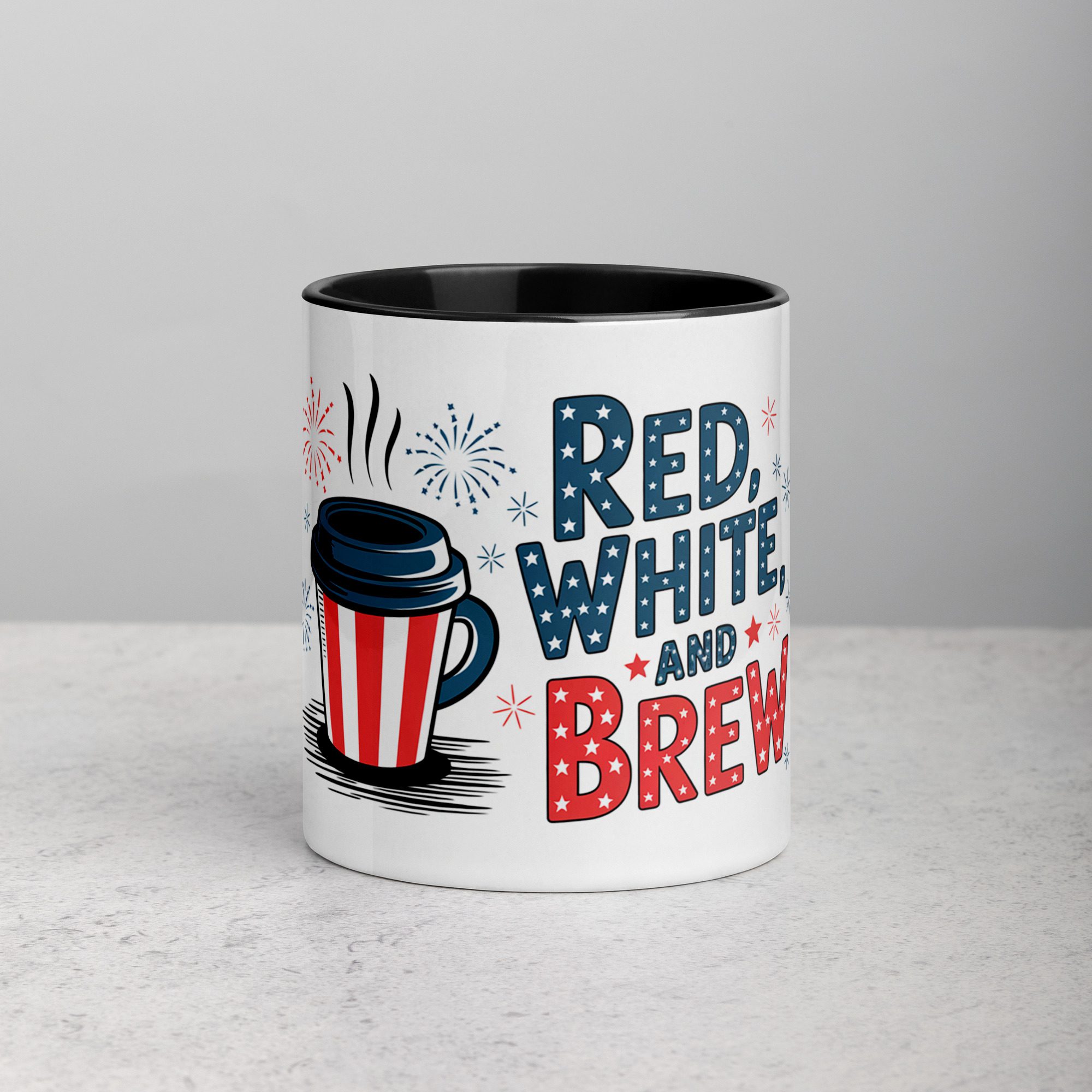 white-ceramic-mug-with-color-inside-black-11-oz-front-6720f3030a5e5.jpg Red, White, and Brew July 4th Coffee Mug - Image 1