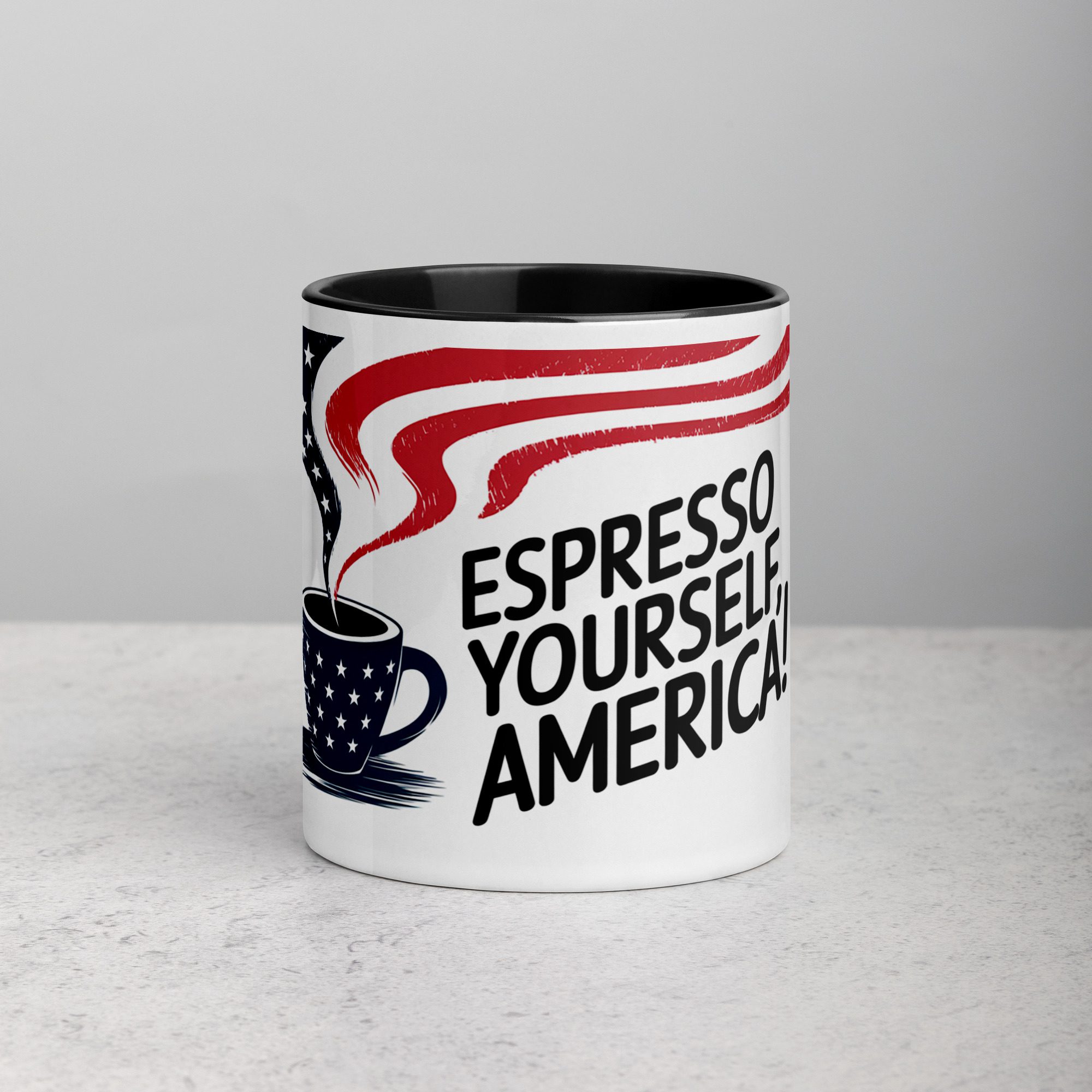 white-ceramic-mug-with-color-inside-black-11-oz-front-6720f745ecc37.jpg Espresso Yourself, America! Coffee Mug - Image 1