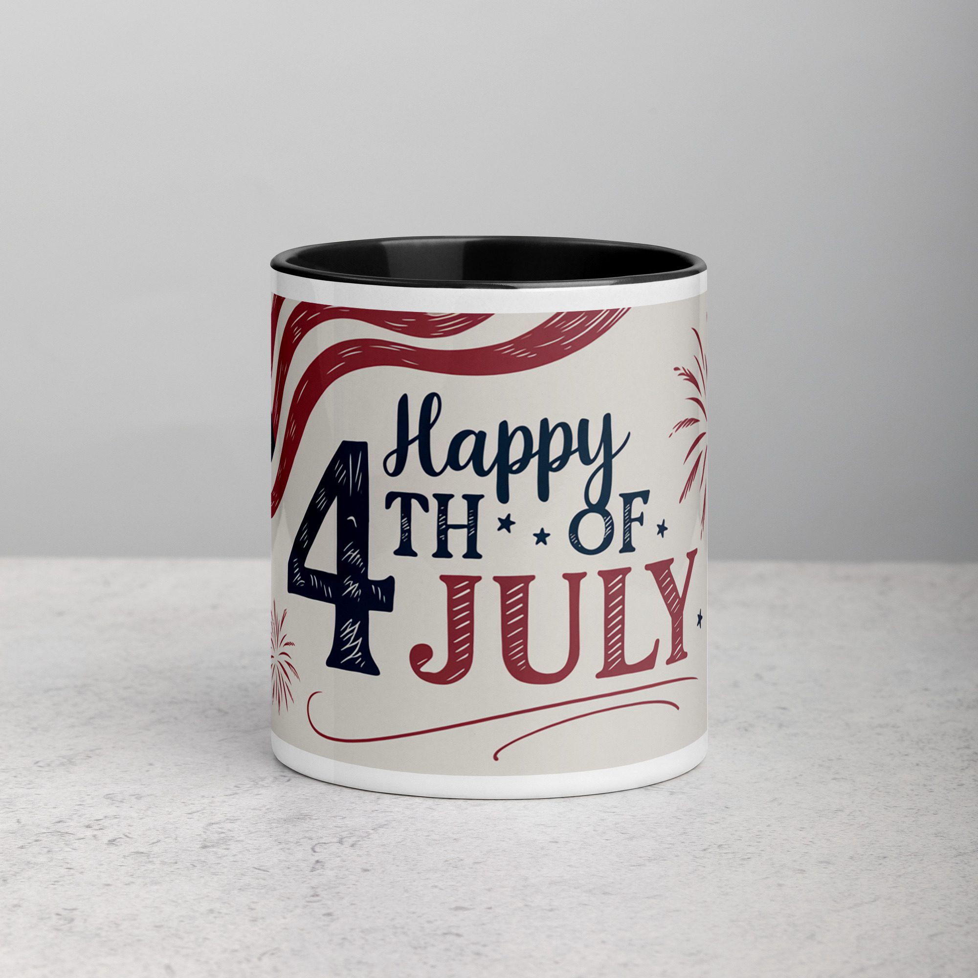 white-ceramic-mug-with-color-inside-black-11-oz-front-67211561418a1.jpg Happy 4th of July Elegant Coffee Mug - Image 1