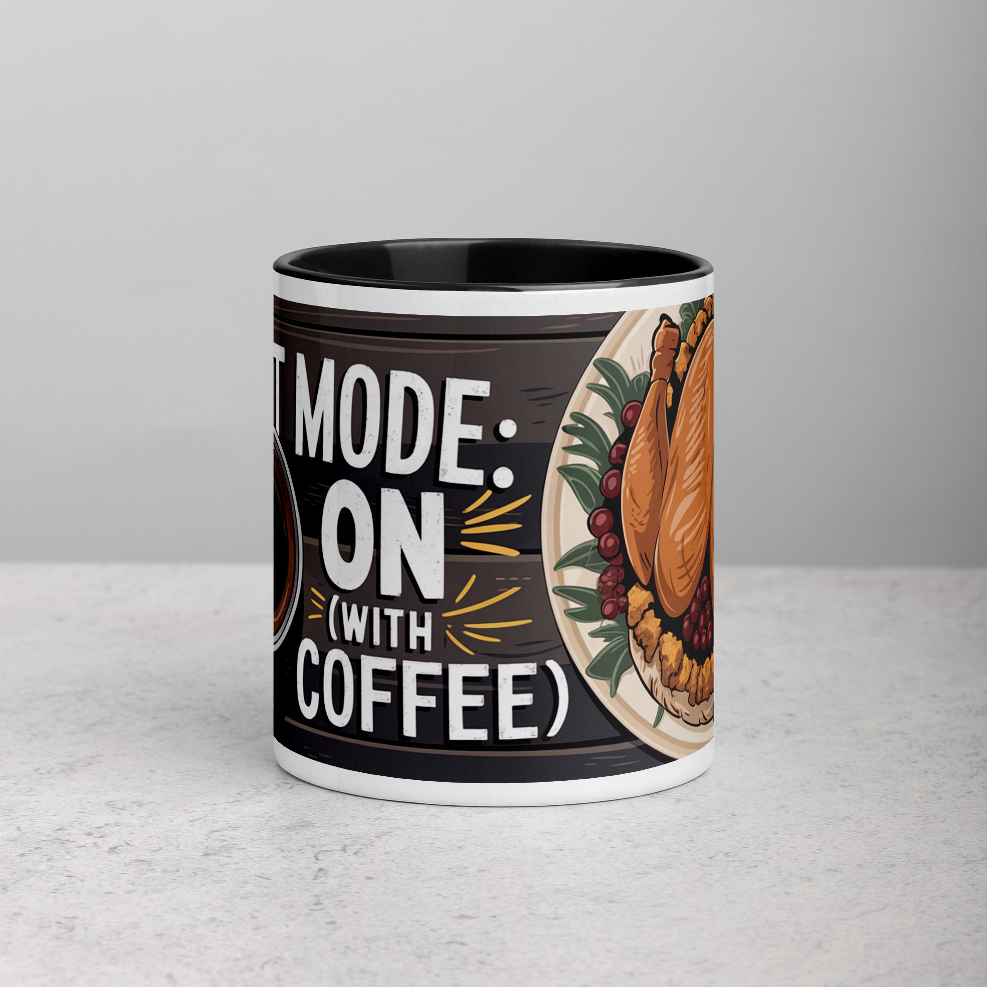 white-ceramic-mug-with-color-inside-black-11-oz-front-67212fe49fb0e.jpg Feast Mode: ON (With Coffee) Thanksgiving Mug - Image 1