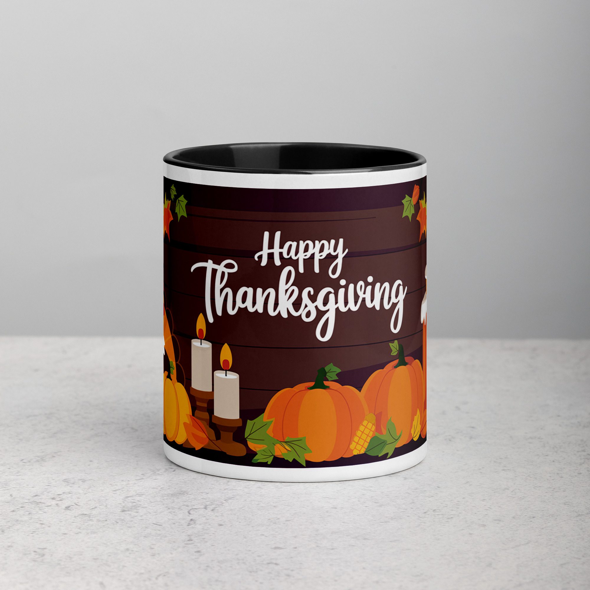 white-ceramic-mug-with-color-inside-black-11-oz-front-6721361b46e0d.jpg Happy Thanksgiving Elegant Coffee Mug & Tea Cup - Image 1
