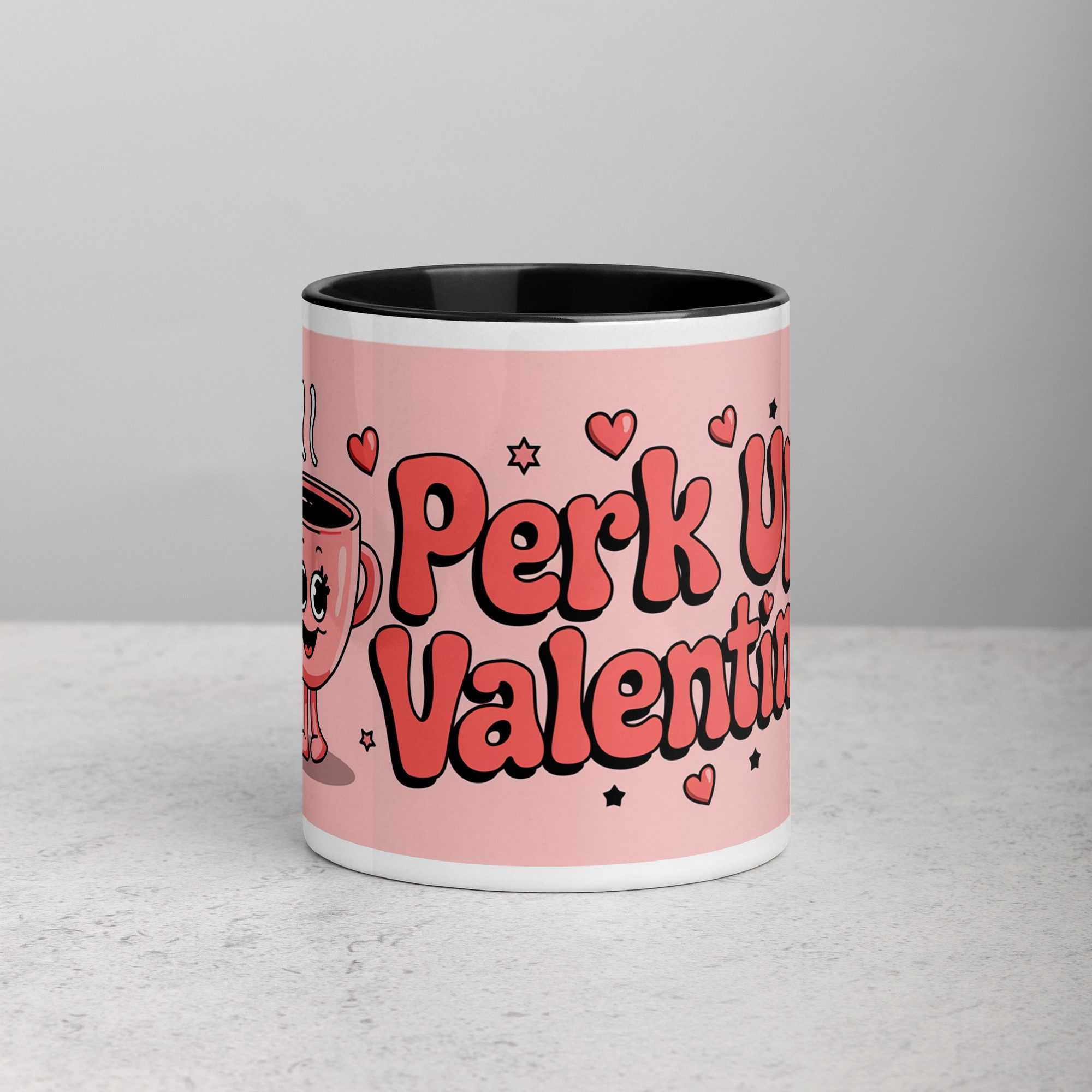 white-ceramic-mug-with-color-inside-black-11-oz-front-67224f050b7bf.jpg Perk Up, Valentine! Coffee Mug & Tea Cup - Image 1