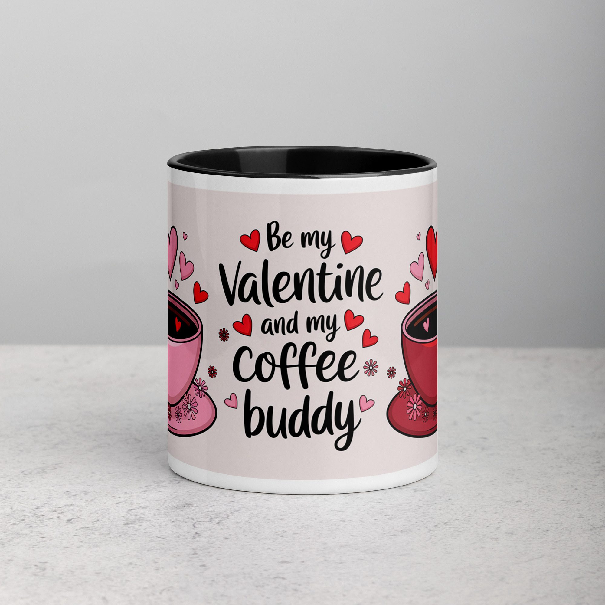 white-ceramic-mug-with-color-inside-black-11-oz-front-672251398d999.jpg Be My Valentine and My Coffee Buddy Mug - Image 1