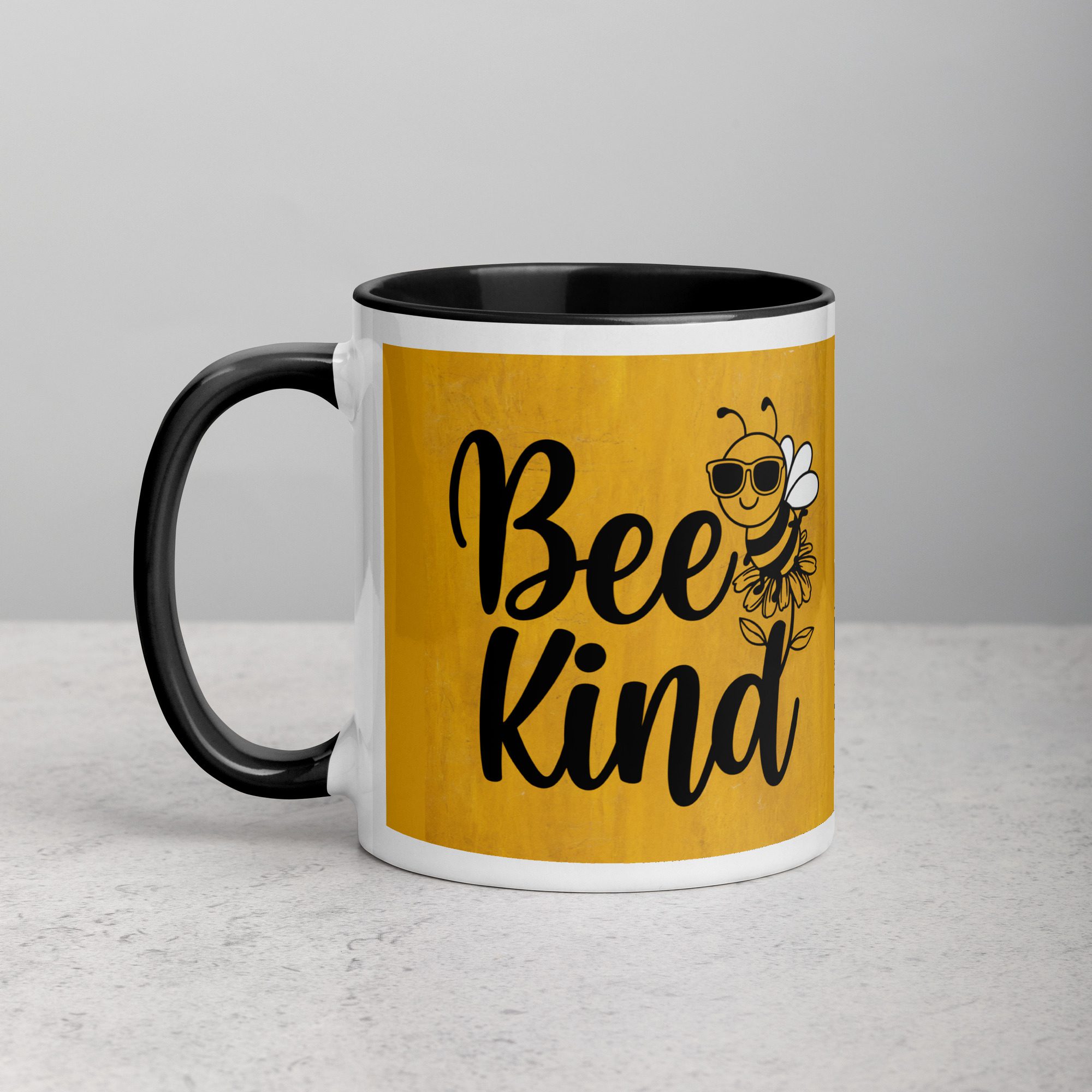 white-ceramic-mug-with-color-inside-black-11-oz-left-670b3581cff20.jpg Bee Kind Coffee Mug & Tea Cup - Image 1