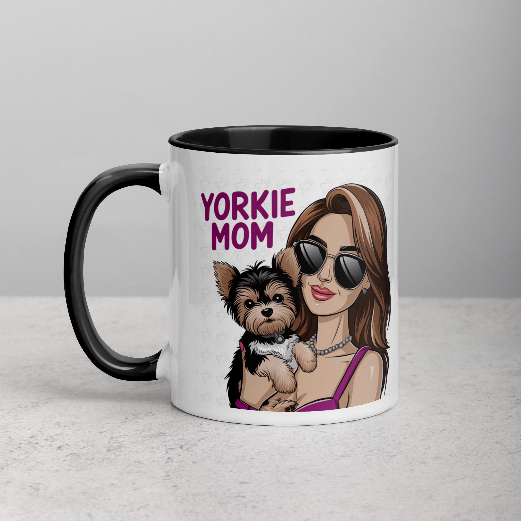 white-ceramic-mug-with-color-inside-black-11-oz-left-670e8c081b5c9.jpg Yorkie Mom Coffee Mug & Tea Cup - Image 1