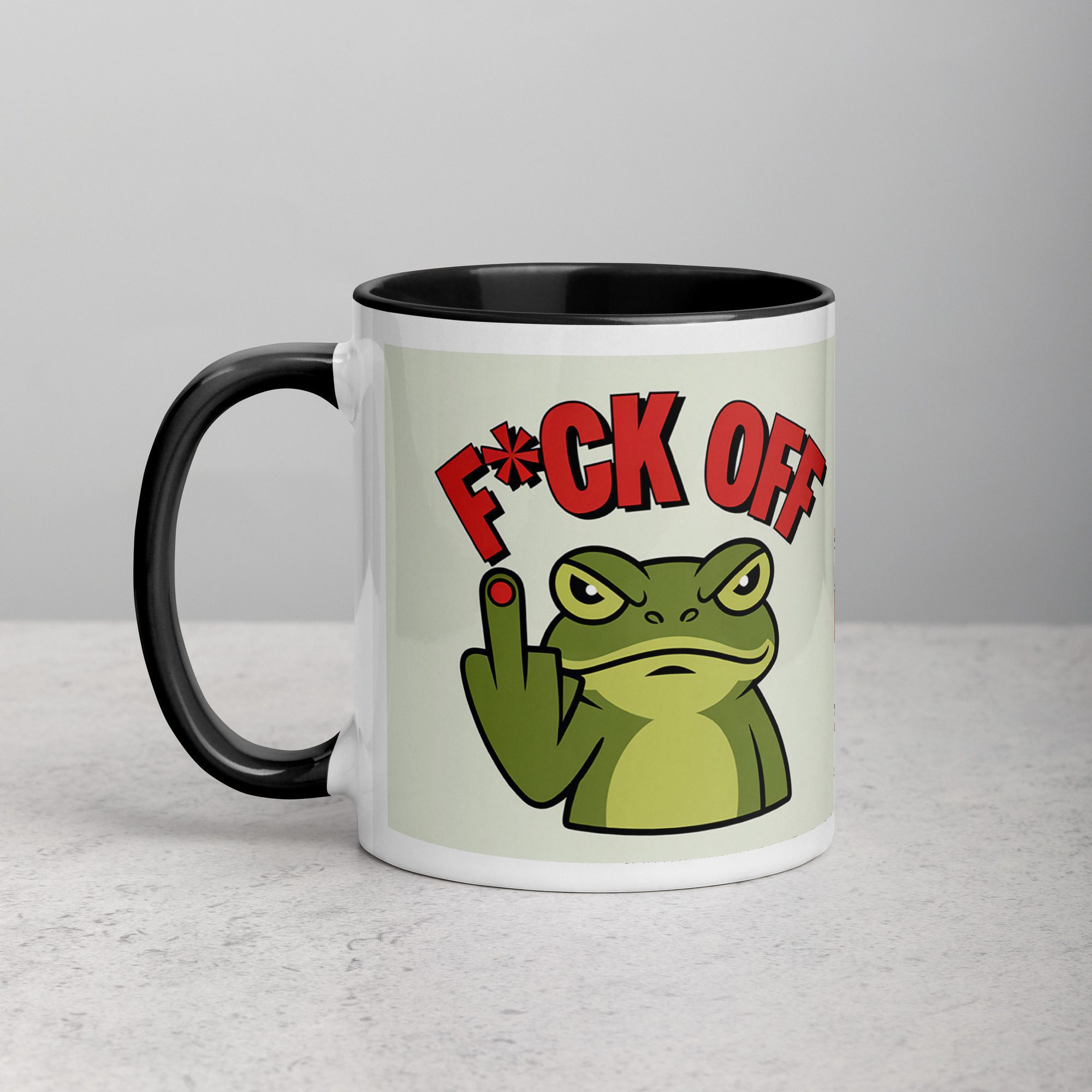 white-ceramic-mug-with-color-inside-black-11-oz-left-6712875c44e49.jpg Middle Finger Frog Coffee Mug & Tea Cup - Image 1