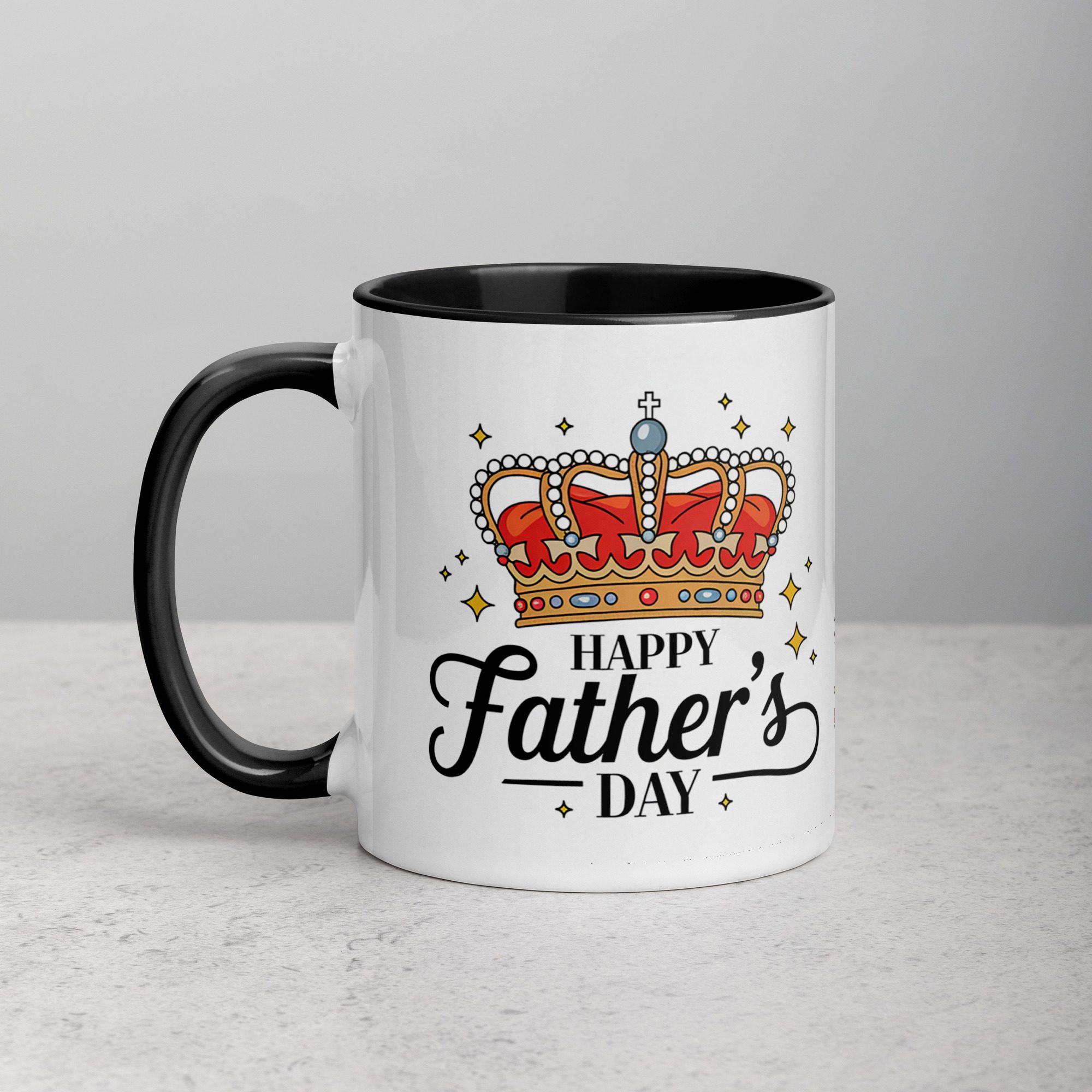 white-ceramic-mug-with-color-inside-black-11-oz-left-6719c89e73b78.jpg Happy Fathers Day Crown Coffee Mug - Image 1
