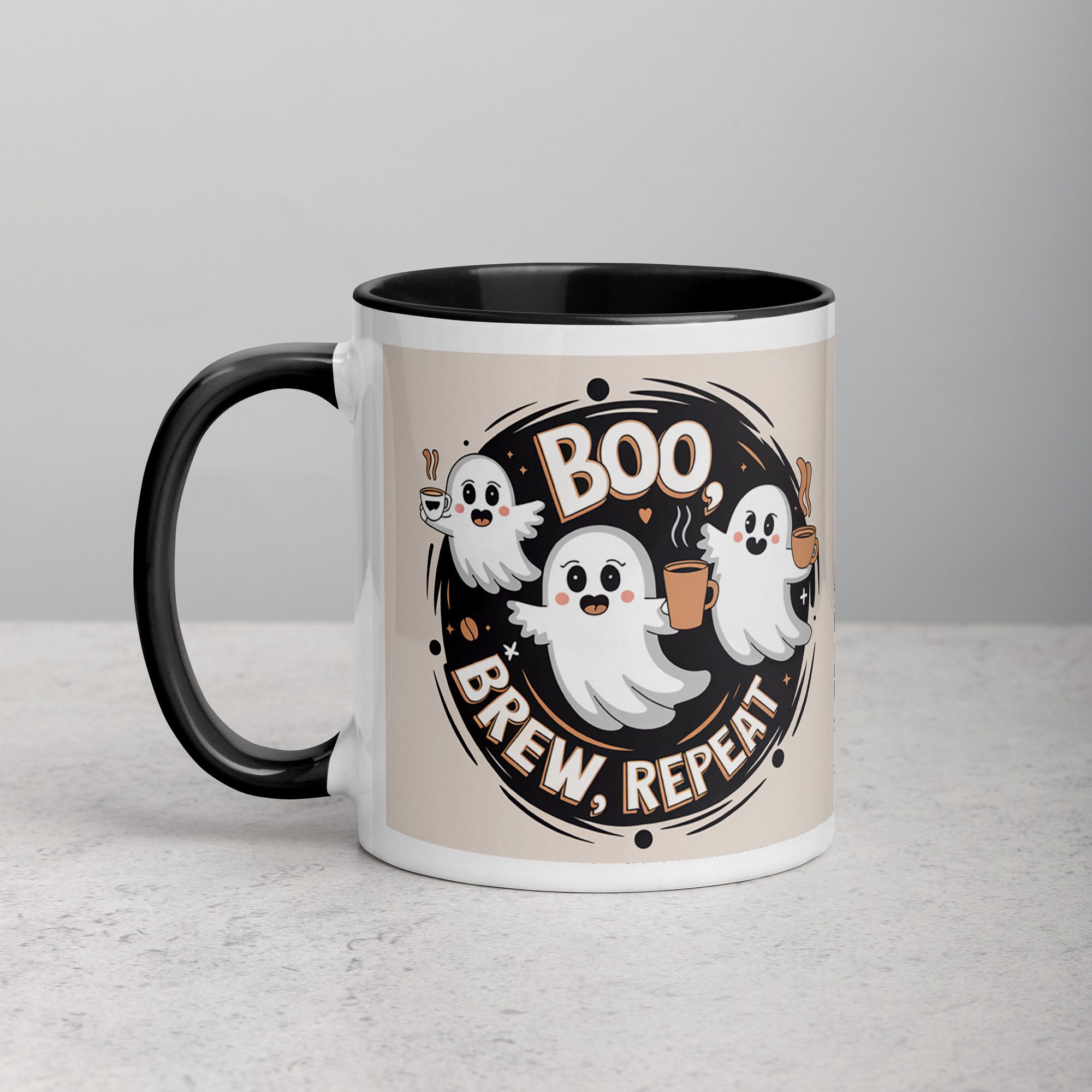 white-ceramic-mug-with-color-inside-black-11-oz-left-672107163f90c.jpg Boo, Brew, Repeat Halloween Coffee Mug - Image 1