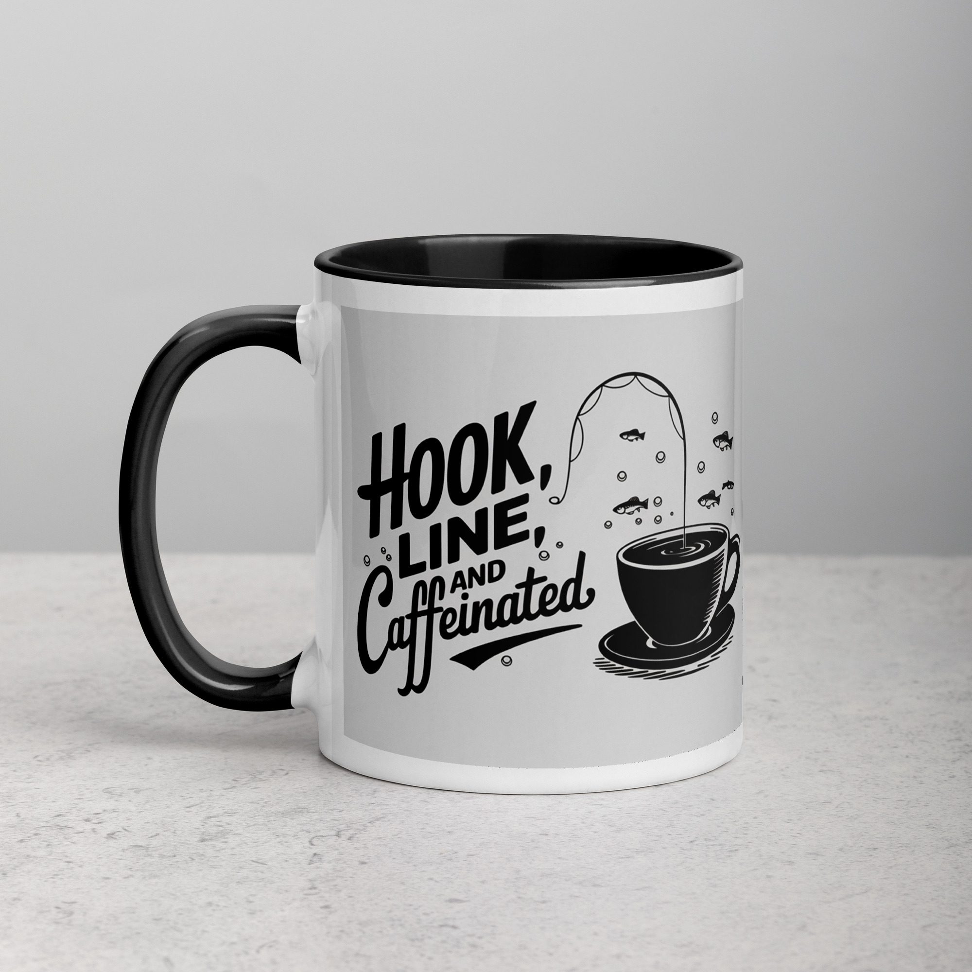 white-ceramic-mug-with-color-inside-black-11-oz-left-6723d6c555bd5.jpg Hook, Line, and Caffeinated Fishing Mug - Image 1