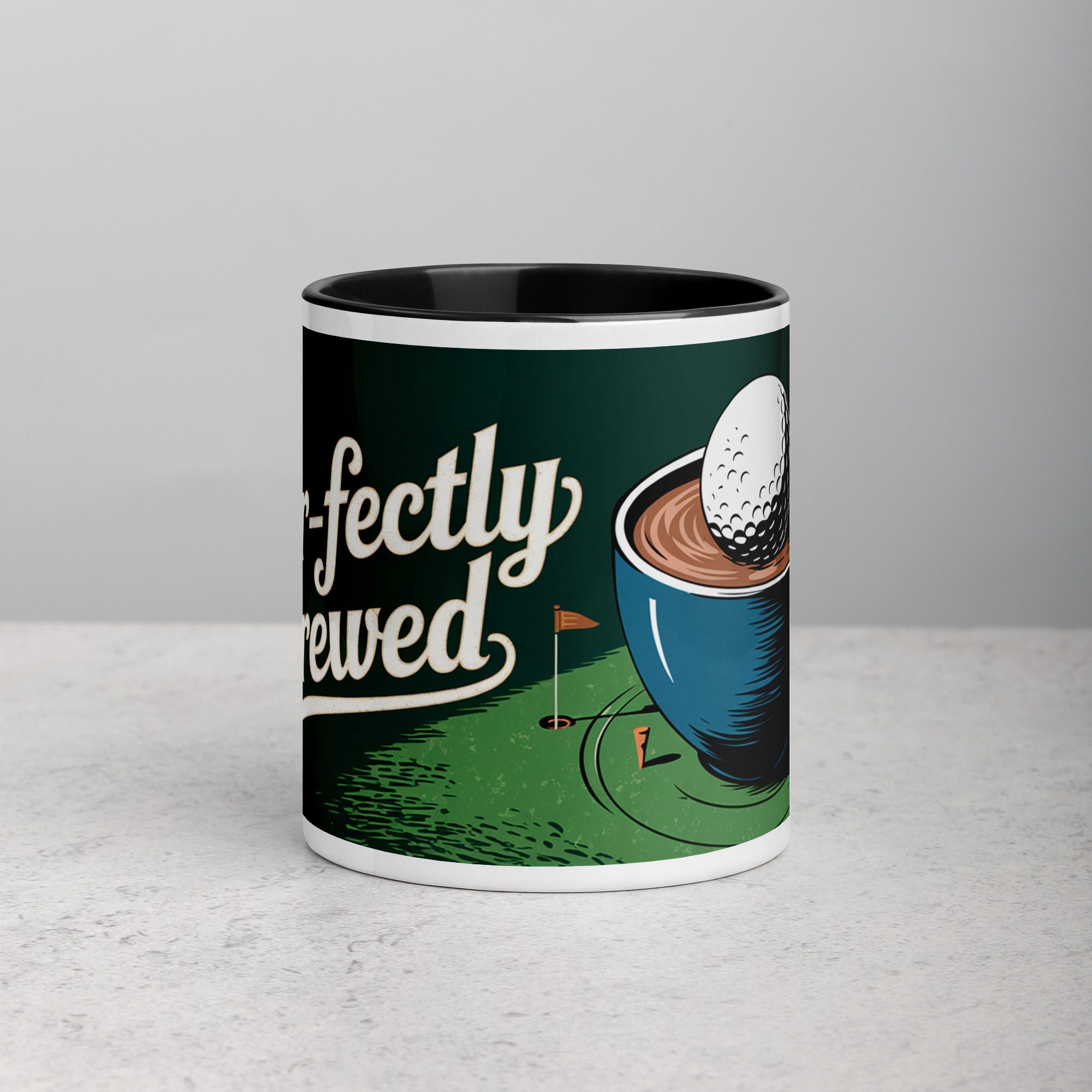 white-ceramic-mug-with-color-inside-black-11-oz-front-67251673a9487.jpg Par-fectly Brewed Golf Coffee Mug - Image 1