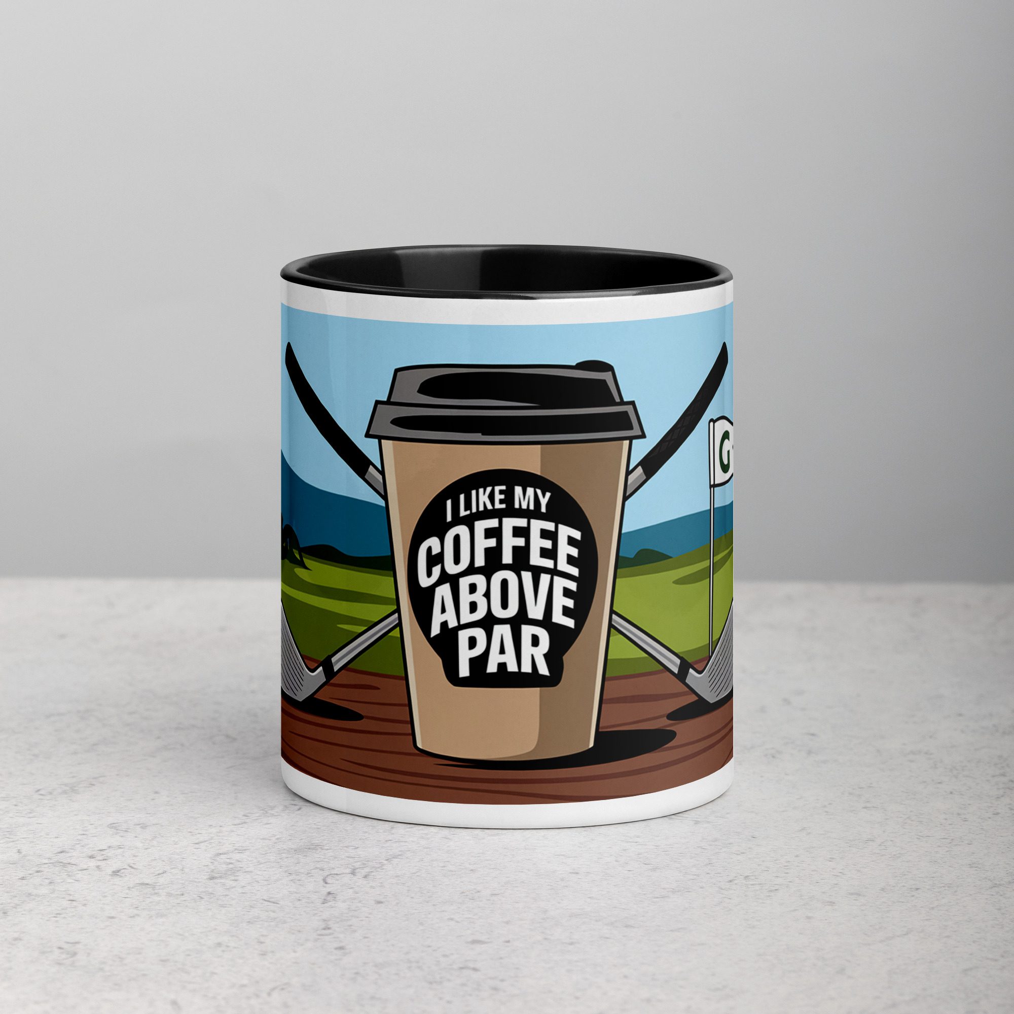 white-ceramic-mug-with-color-inside-black-11-oz-front-672517b323e9e.jpg I Like My Coffee Above Par Golf Mug - Image 1