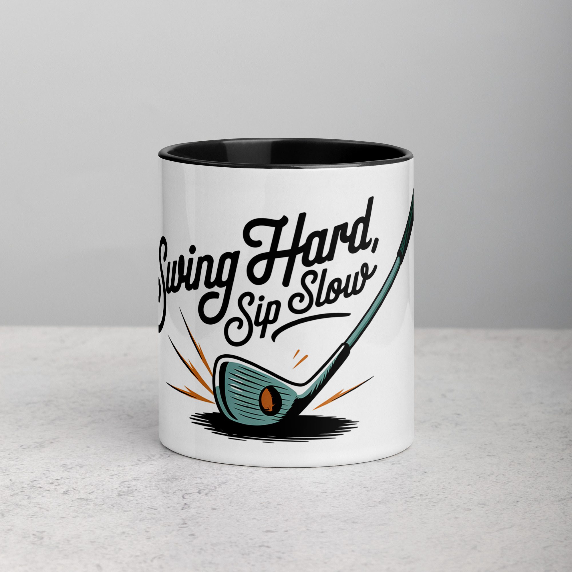 white-ceramic-mug-with-color-inside-black-11-oz-front-672519bc96e13.jpg Swing Hard, Sip Slow Golf Coffee Mug - Image 1