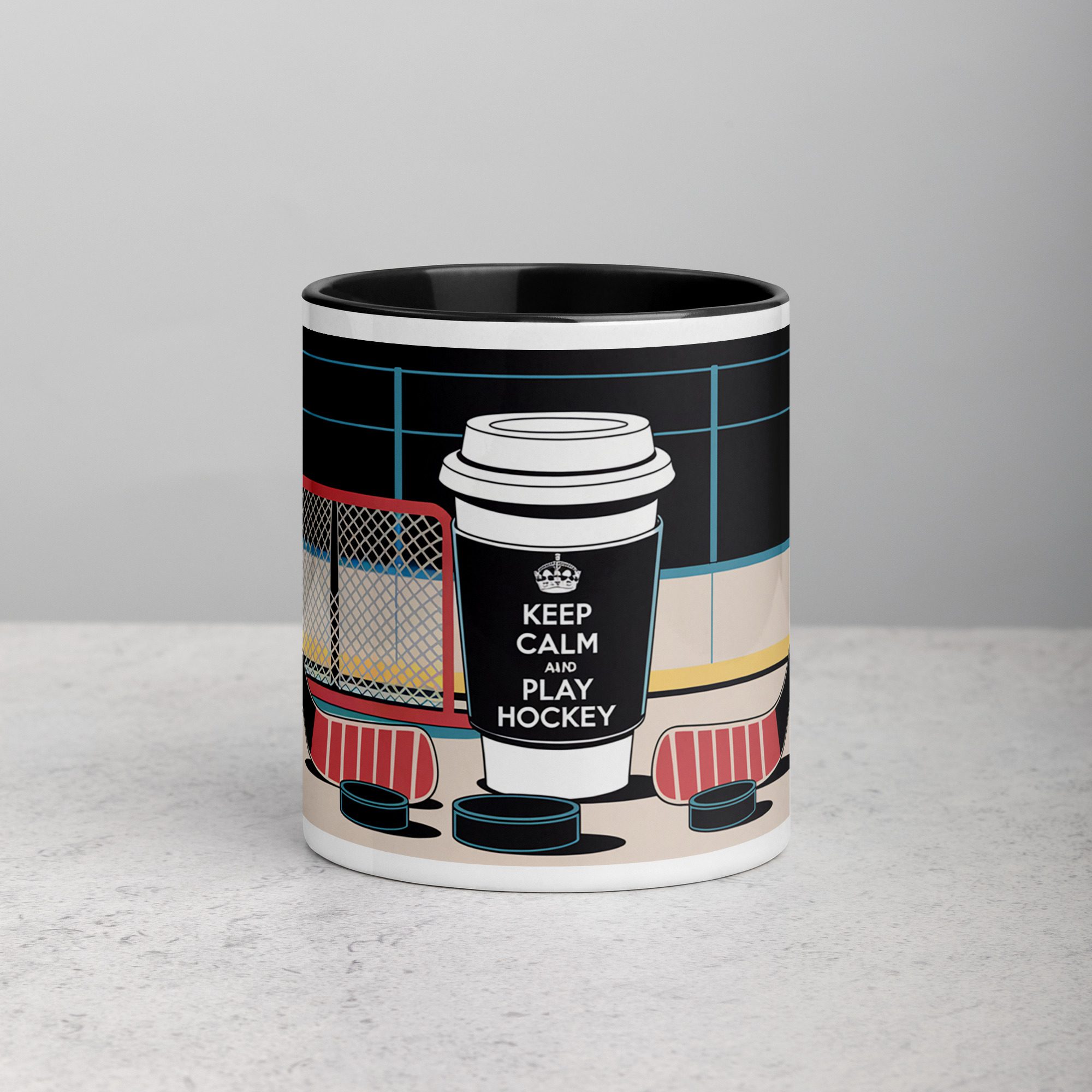 white-ceramic-mug-with-color-inside-black-11-oz-front-672d62554c8ec.jpg Keep Calm and Play Hockey Coffee Mug & Tea Cup - Image 1
