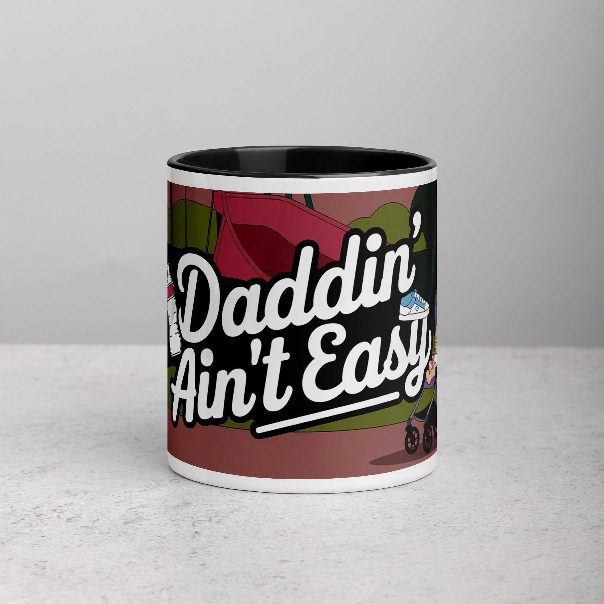 white-ceramic-mug-with-color-inside-black-11-oz-front-673e0254411c0.jpg Daddin Ain't Easy  Coffee Mug & Tea Cup - Image 1