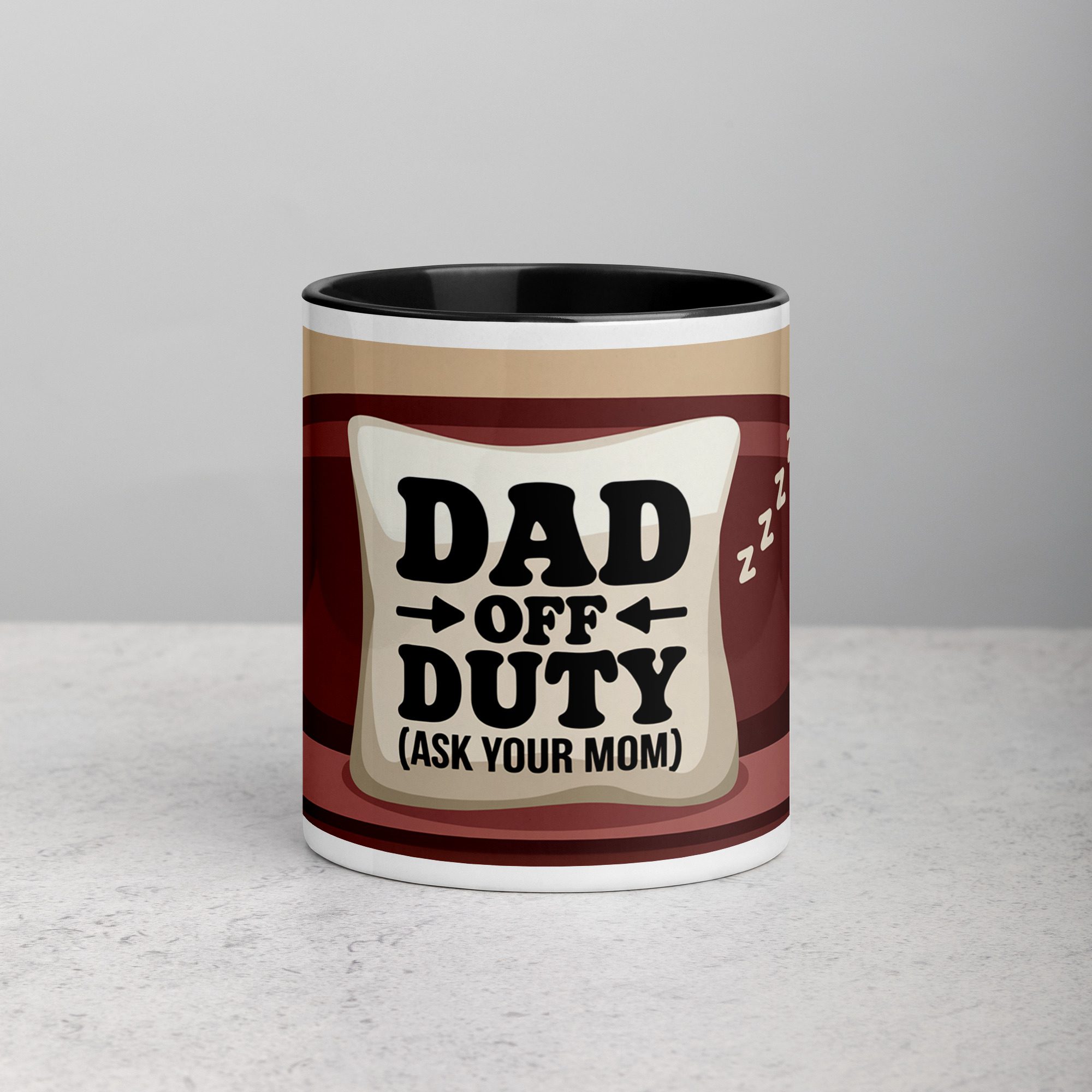 white-ceramic-mug-with-color-inside-black-11-oz-front-673e04c4b505e.jpg Dad Off Duty (Ask Your Mom) Coffee Mug - Image 1