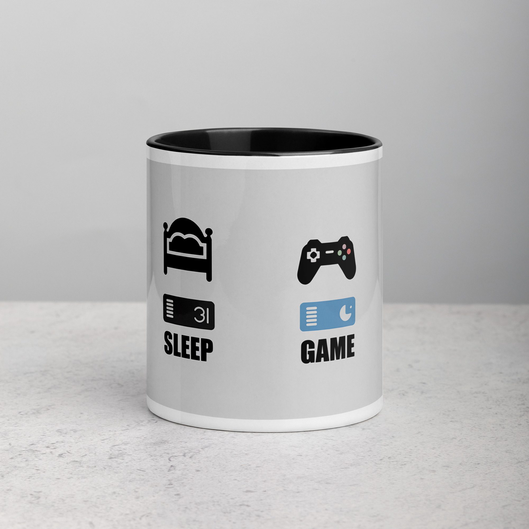 white-ceramic-mug-with-color-inside-black-11-oz-front-673e0d3602be8.jpg Eat, Sleep, Game, Repeat Gamer Coffee Mug - Image 1