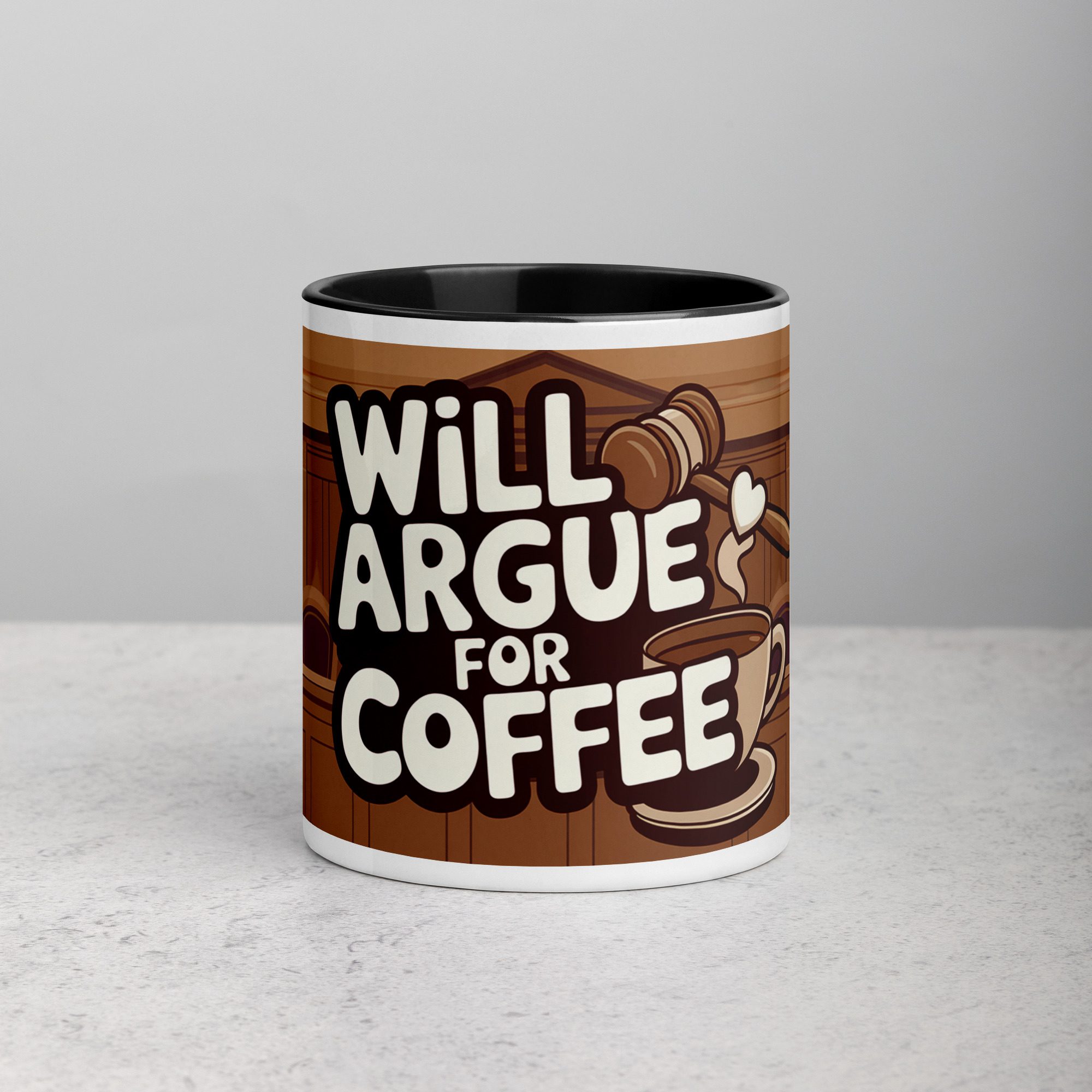 white-ceramic-mug-with-color-inside-black-11-oz-front-673e43194641d.jpg Will Argue for Coffee Lawyer Mug - Image 1