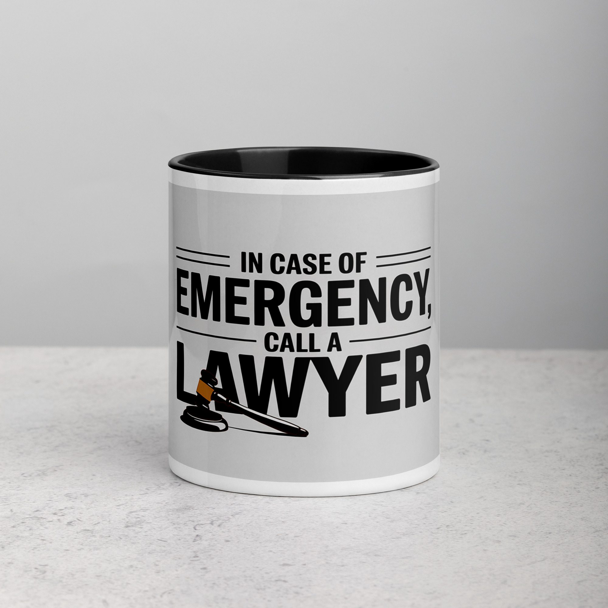 white-ceramic-mug-with-color-inside-black-11-oz-front-673e4541b466a.jpg In Case of Emergency, Call a Lawyer Coffee Mug - Image 1
