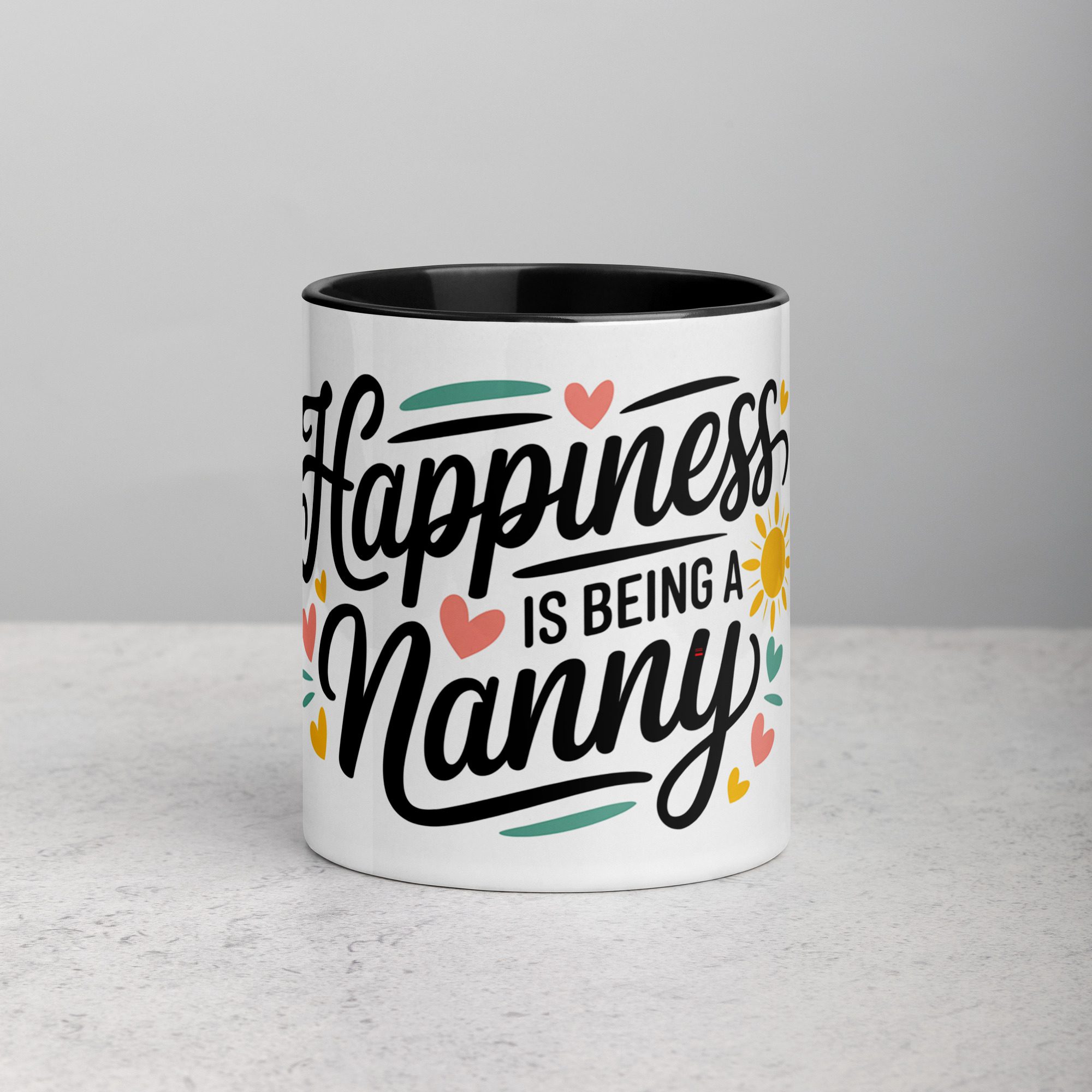 white-ceramic-mug-with-color-inside-black-11-oz-front-673e533a5914c.jpg Happiness is Being a Nanny Coffee Mug & Tea Cup - Image 1