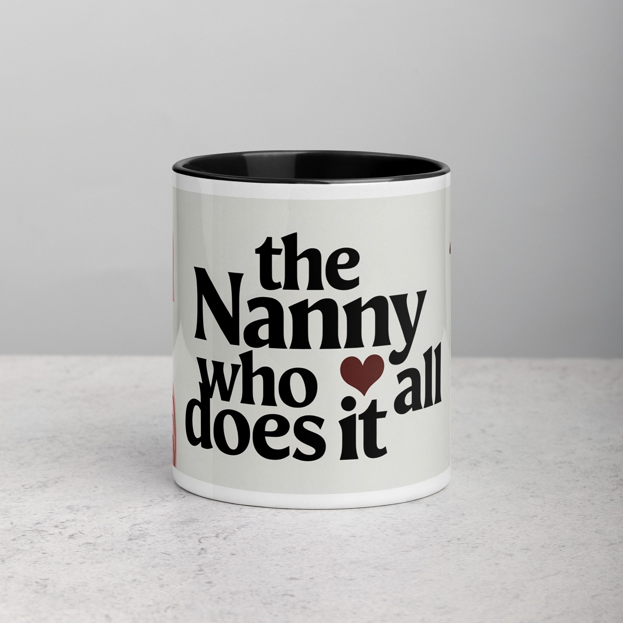 white-ceramic-mug-with-color-inside-black-11-oz-front-673e5595c3d2f.jpg The Nanny Who Does It All Coffee Mug & Tea Cup - Image 1