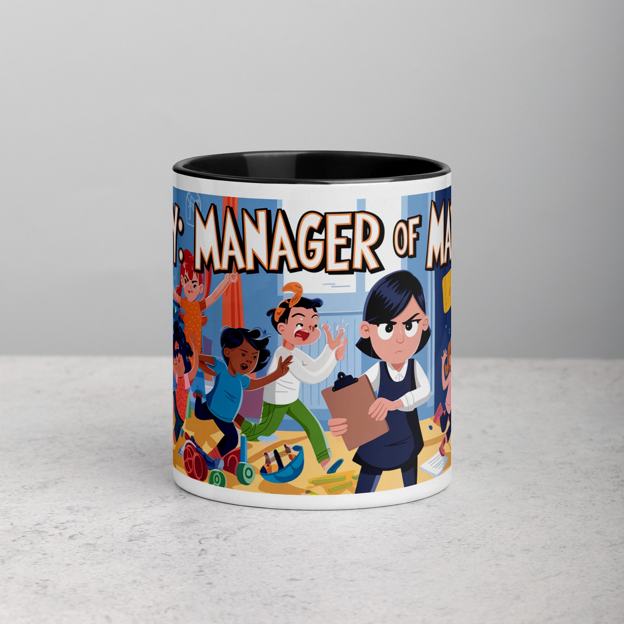 white-ceramic-mug-with-color-inside-black-11-oz-front-673e5620d0405.jpg Nanny: Manager of Mayhem Coffee Mug & Tea Cup - Image 1