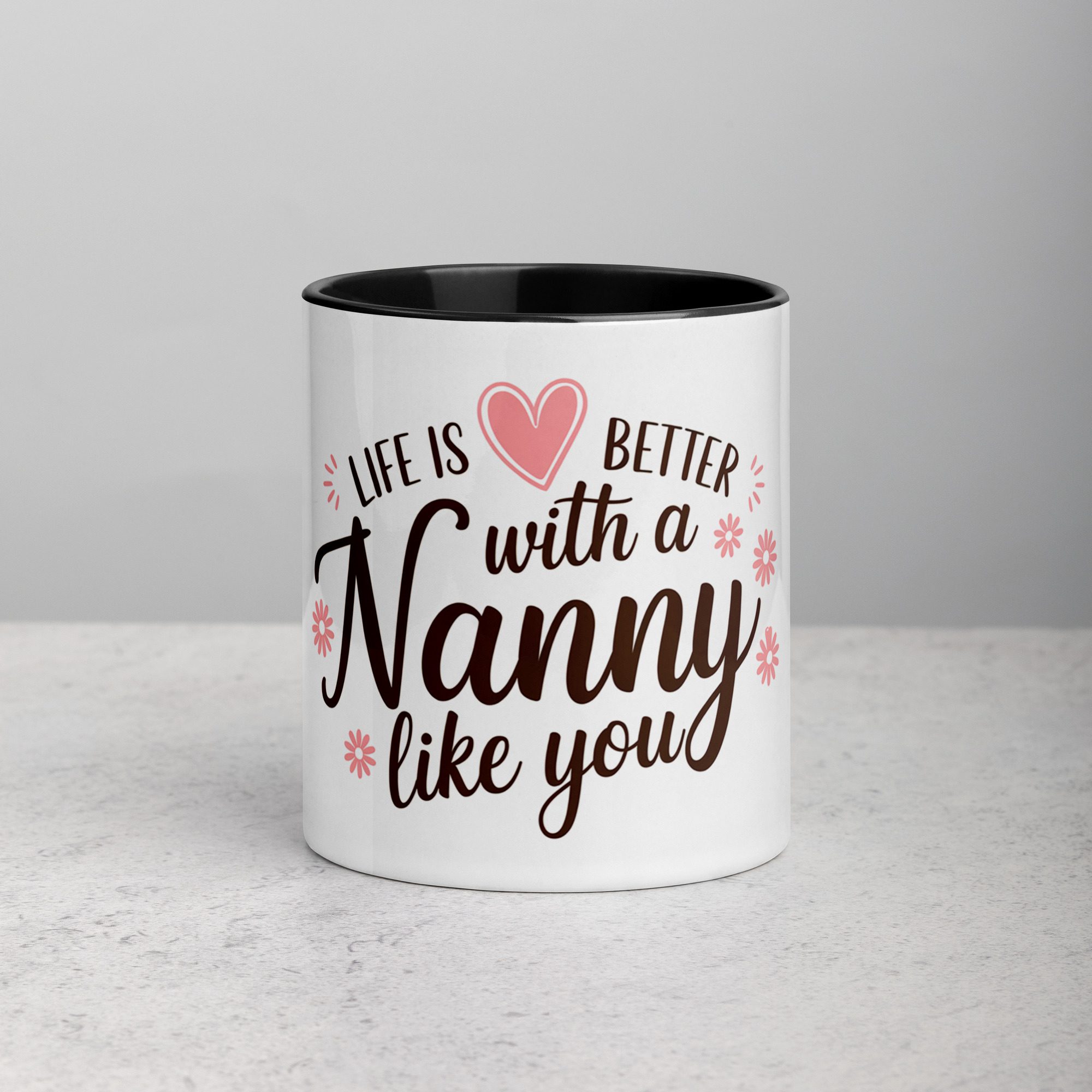 white-ceramic-mug-with-color-inside-black-11-oz-front-673e56824ac04.jpg Life is Better with a Nanny Like You Coffee Mug - Image 1