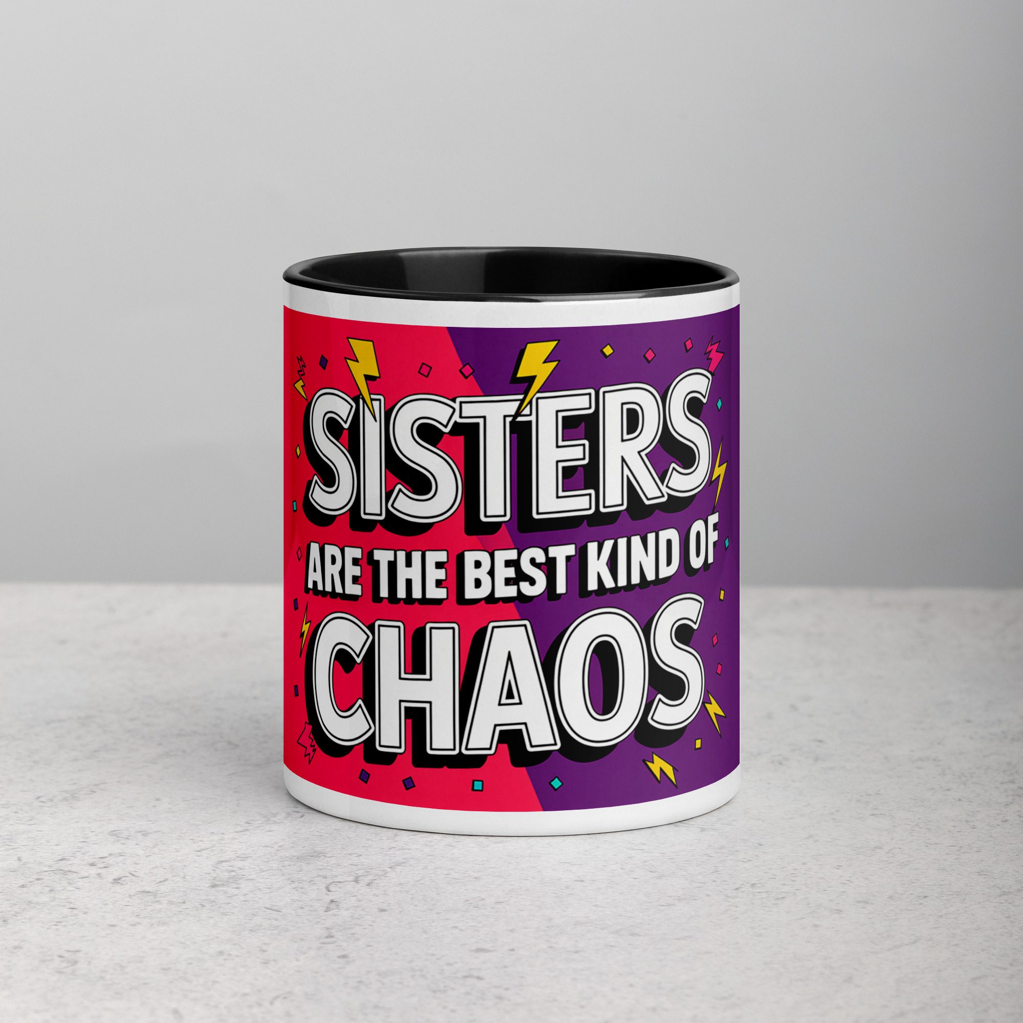 white-ceramic-mug-with-color-inside-black-11-oz-front-673e5f80899a1.jpg Sisters Are the Best Kind of Chaos Coffee Mug - Image 1