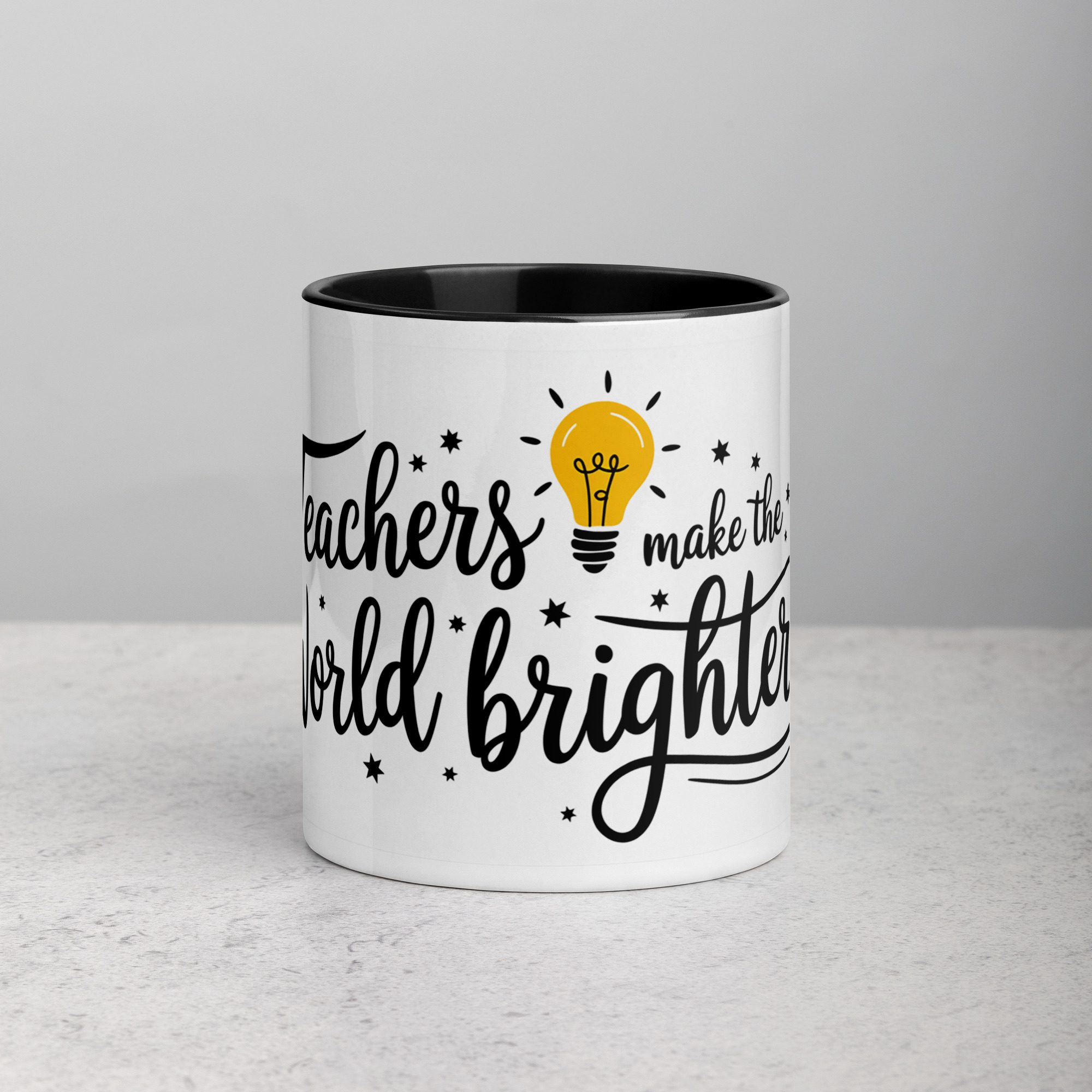 white-ceramic-mug-with-color-inside-black-11-oz-front-673e610208bb0.jpg Teachers Make the World Brighter Coffee Mug - Image 1
