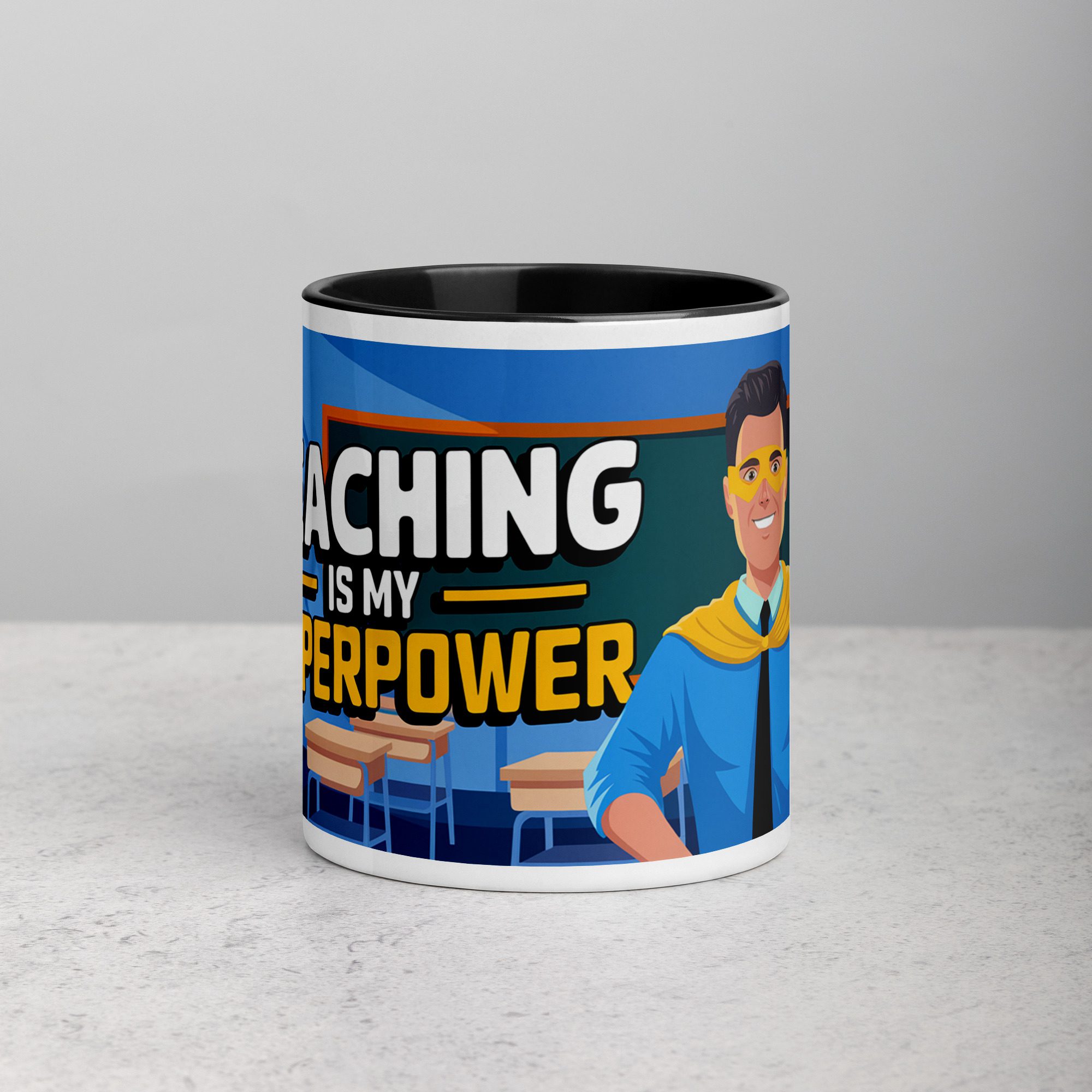 white-ceramic-mug-with-color-inside-black-11-oz-front-673e62a9a5072.jpg Teaching Is My Superpower Man Coffee Mug & Tea Cup - Image 1