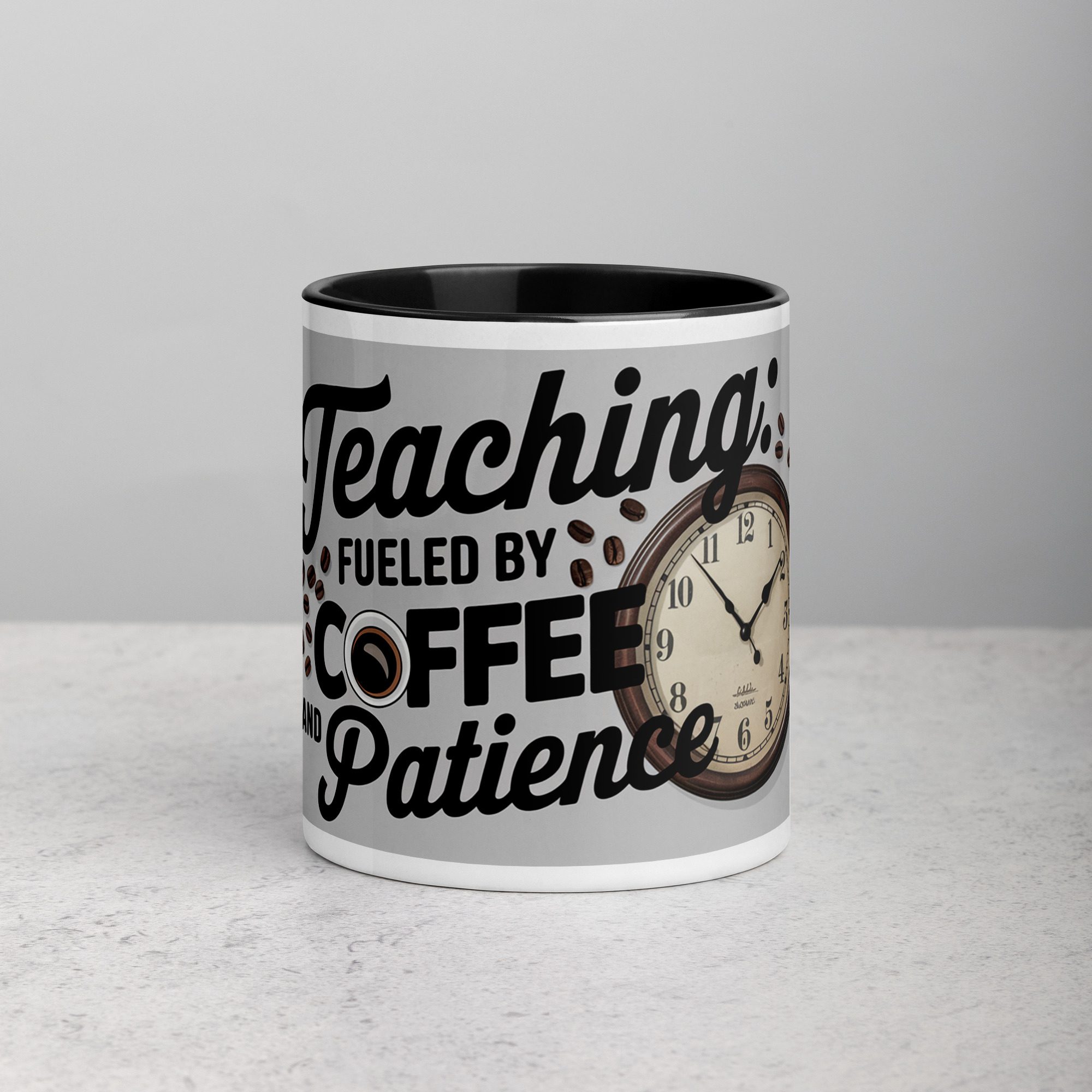 white-ceramic-mug-with-color-inside-black-11-oz-front-673e6431518d5.jpg Teaching: Fueled by Coffee and Patience Mug - Image 1
