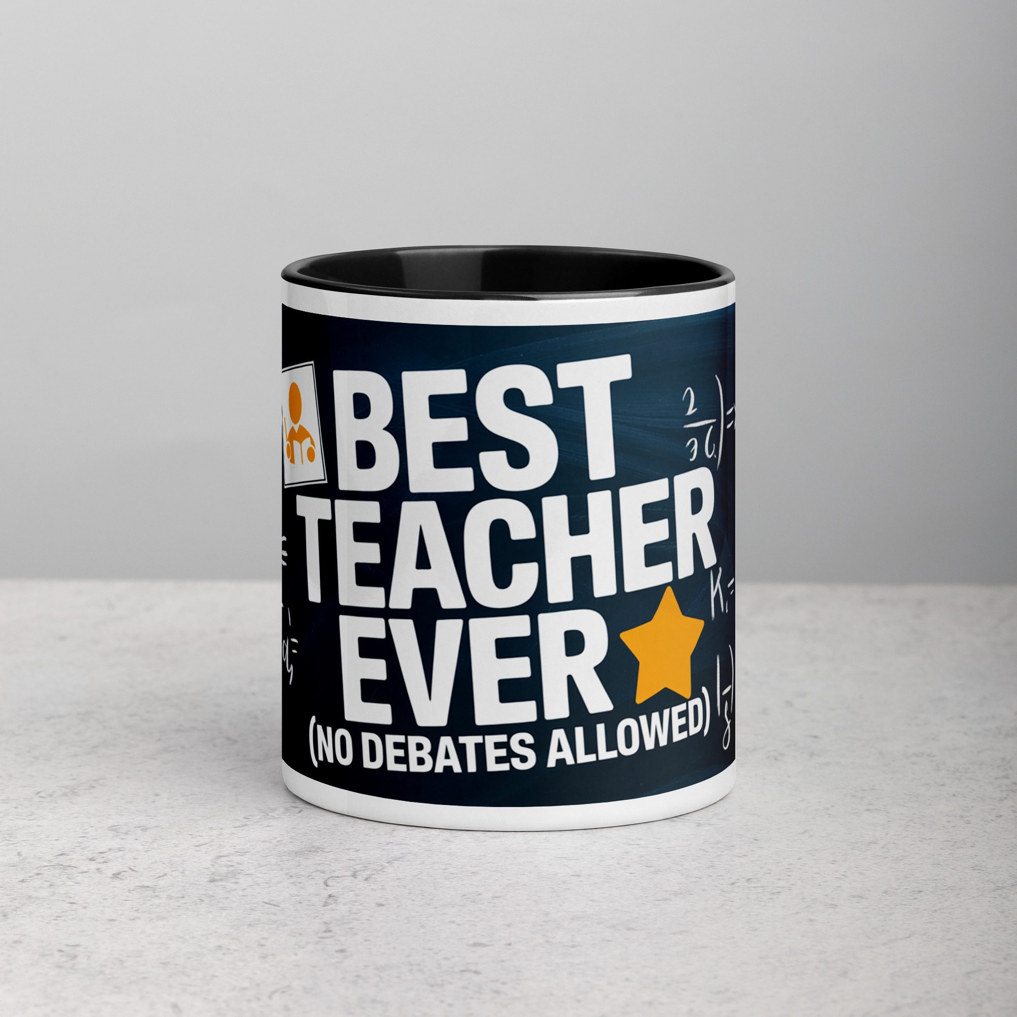 white-ceramic-mug-with-color-inside-black-11-oz-front-673e647f734dc.jpg Best Teacher Ever (No Debates Allowed) Coffee Mug - Image 1