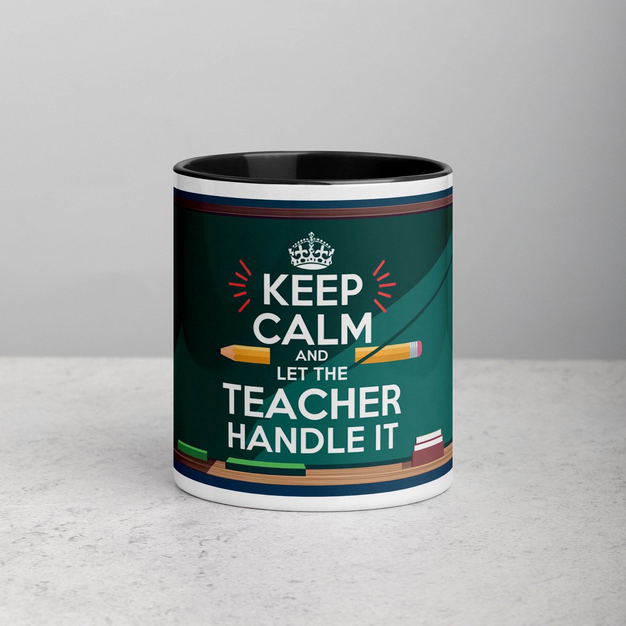 white-ceramic-mug-with-color-inside-black-11-oz-front-673e6683d9d7a.jpg Keep Calm and Let the Teacher Handle It Mug - Image 1