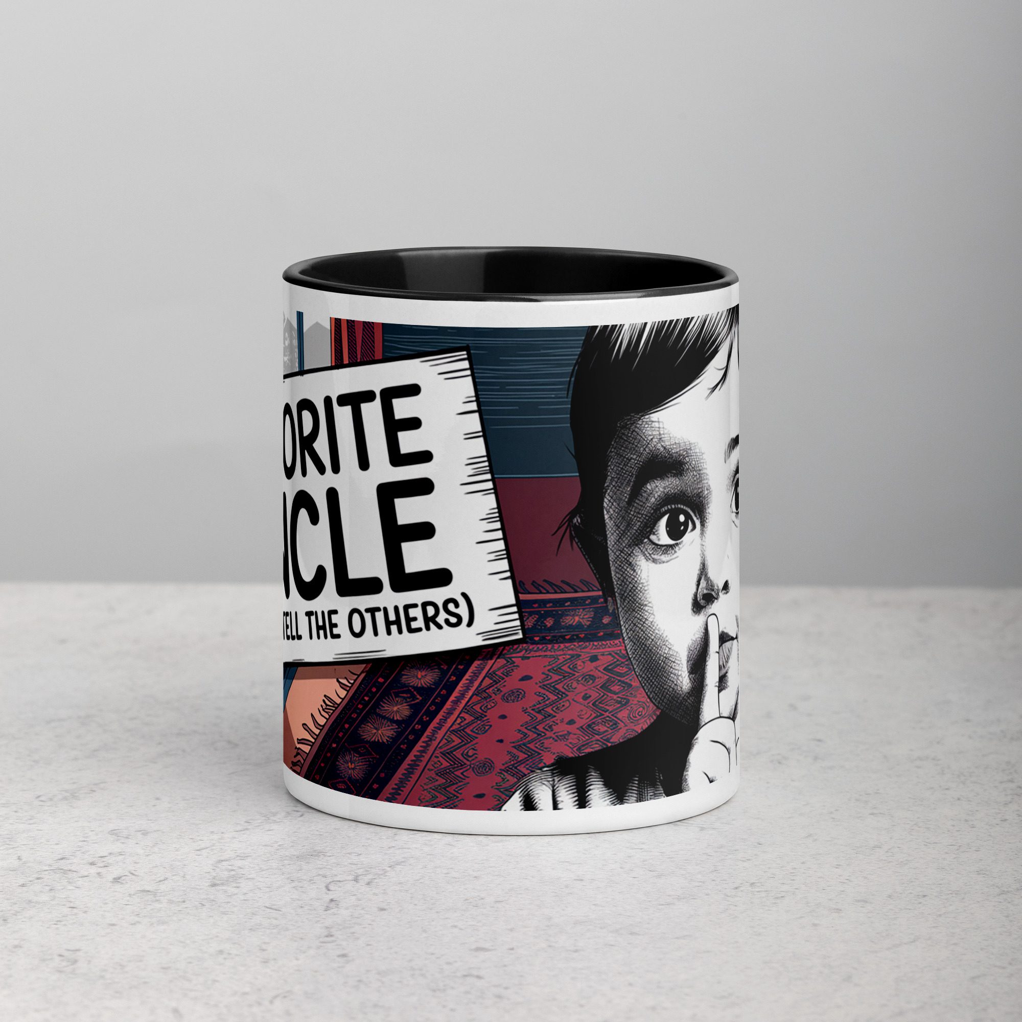white-ceramic-mug-with-color-inside-black-11-oz-front-673e6c192fc6e.jpg Favorite Uncle (Don’t Tell the Others) Coffee Mug - Image 1